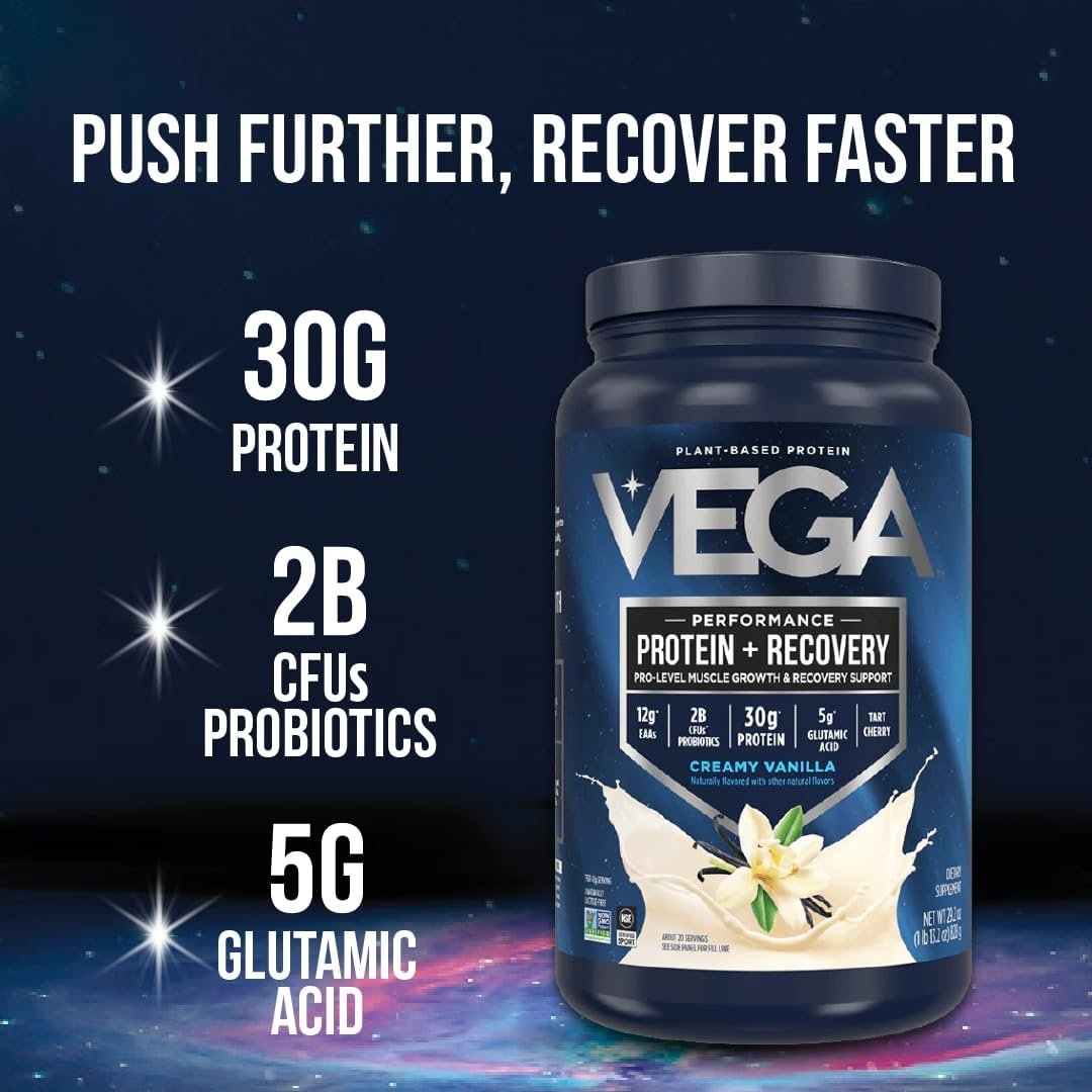 Vega Sport Vegan Protein Powder + Recovery - 30g Plant Based Protein per Serving, Vanilla, 45 Servings, 5g BCAAs, Probiotics, NSF Certified, For Shakes & Smoothies, 4.1lbs (Packaging May Vary) - Image 3