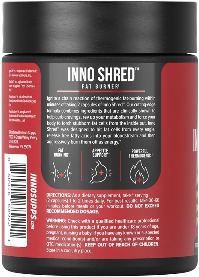 Inno Shred Fat Burner for Men and Women with 100mg Capsimax, Grains of Paradise, Organic Caffeine, Green Tea Extract, Appetite Suppressant, Weight Loss (60 Veggie Capsules) | (with Stimulant) - Image 8