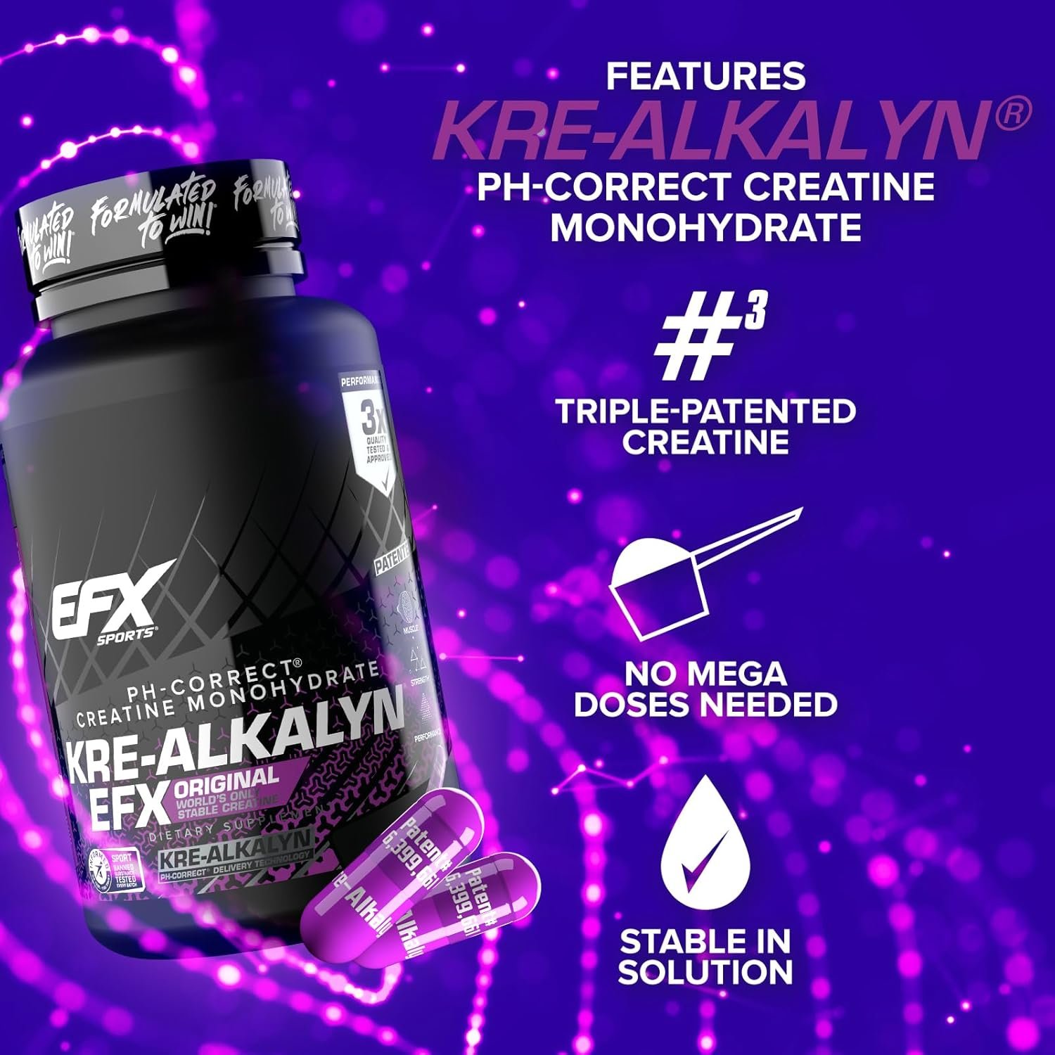 EFX Sports Kre-Alkalyn EFX | pH Correct Creatine Monohydrate Pill Supplement | Strength, Muscle Growth & Performance | 60 Servings, 120 Capsules - Image 4