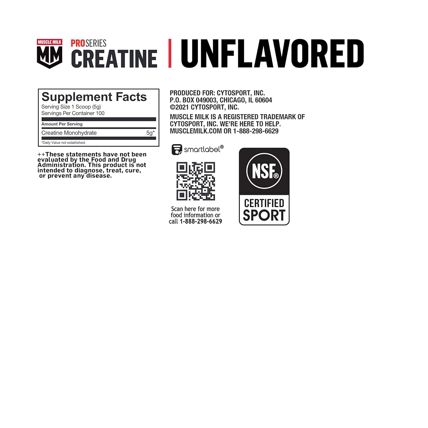 Muscle Milk Pro Series Creatine Powder Supplement, Unflavored, 1.1 Pound, 100 Servings, 5g Creatine Monohydrate, NSF Certified for Sport, Packaging May Vary - Image 6