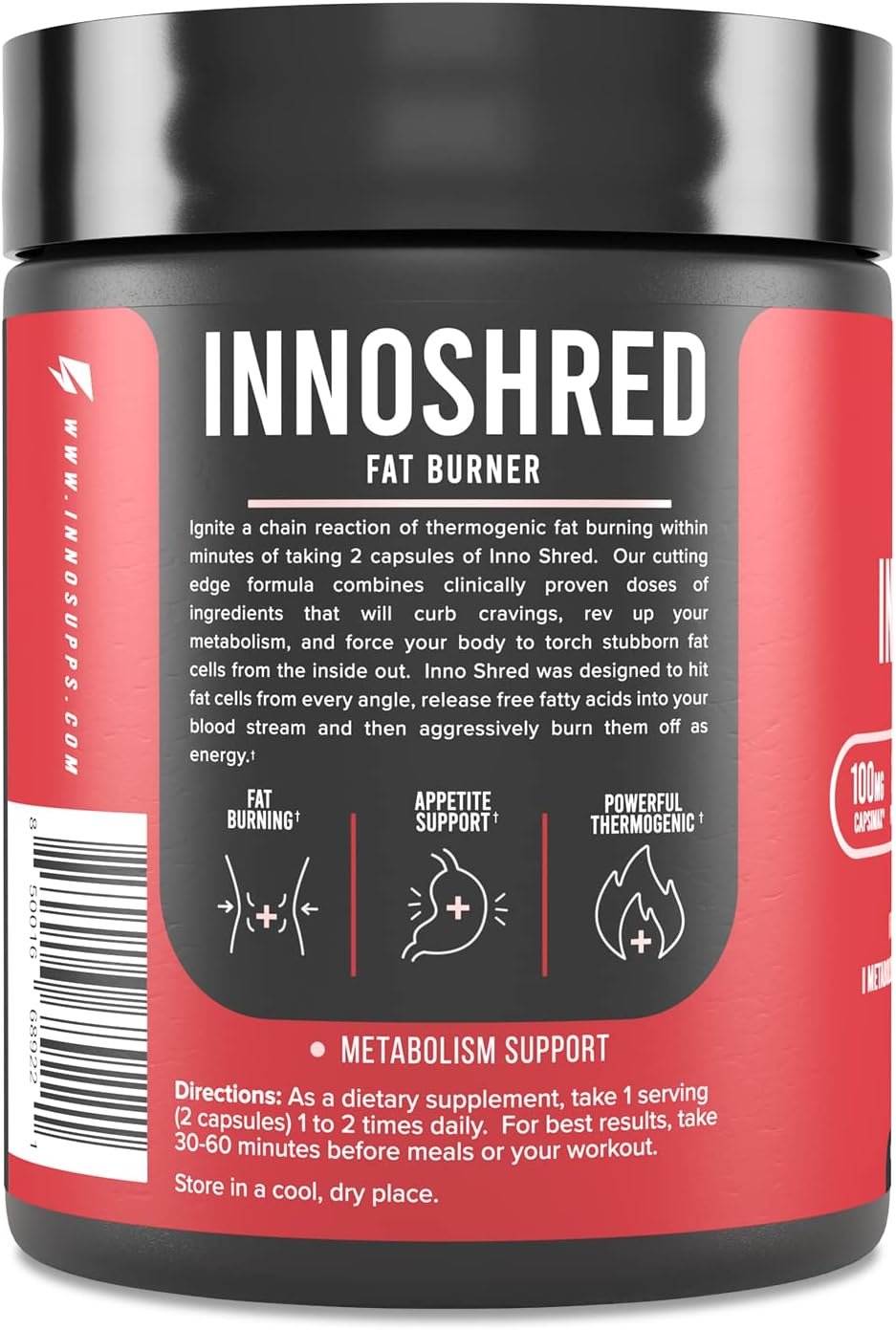 Inno Shred Fat Burner for Men and Women with 100mg Capsimax, Grains of Paradise, Organic Caffeine, Green Tea Extract, Appetite Suppressant, Weight Loss (60 Veggie Capsules) | (with Stimulant) - Image 2