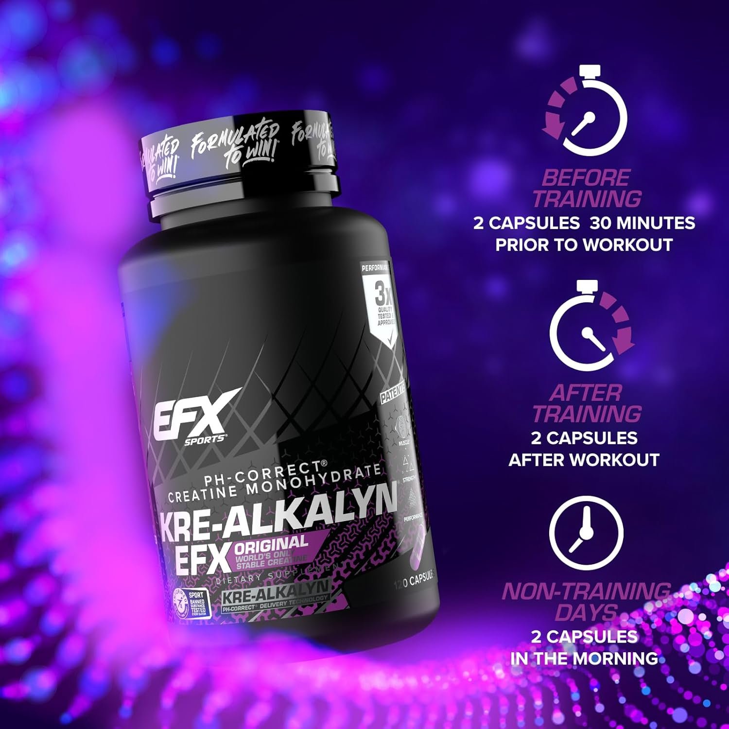 EFX Sports Kre-Alkalyn EFX | pH Correct Creatine Monohydrate Pill Supplement | Strength, Muscle Growth & Performance | 60 Servings, 120 Capsules - Image 8