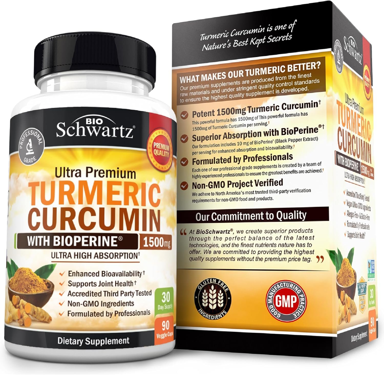 Turmeric Curcumin with Black Pepper Extract 1500mg - High Absorption Ultra Potent Turmeric Supplement with 95% Curcuminoids and BioPerine - Non GMO Tumeric Capsules for Joint Support - 90 Capsules - Image 6