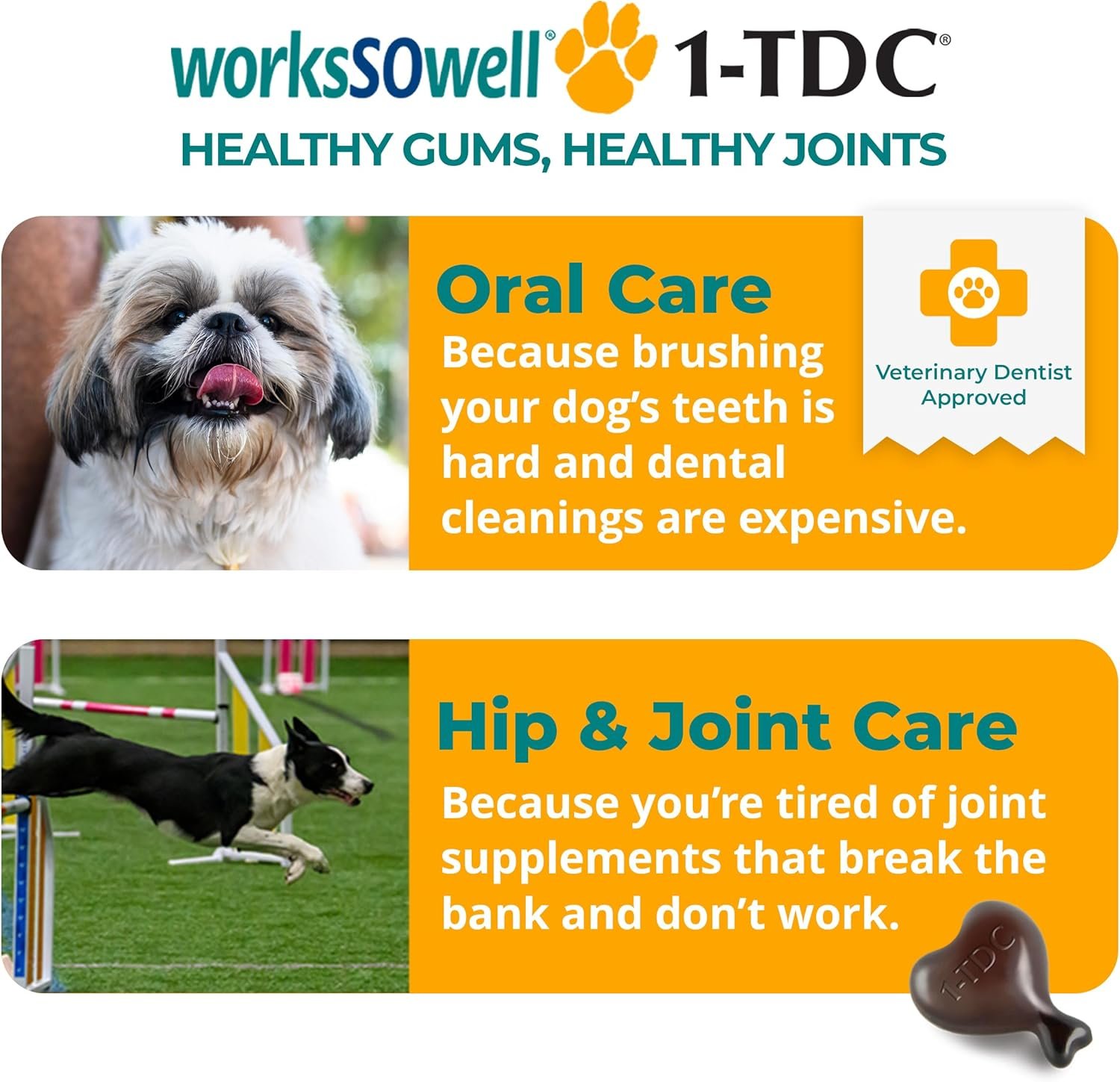 1TDC WorksSoWell Dual Action Joint Supplement for Dogs & Cats - Hip and Joint Supplement for Large Breed & Small Breed - Also Great for Oral Health - Muscle & Stamina Recovery & Arthritis - 120ct - Image 2