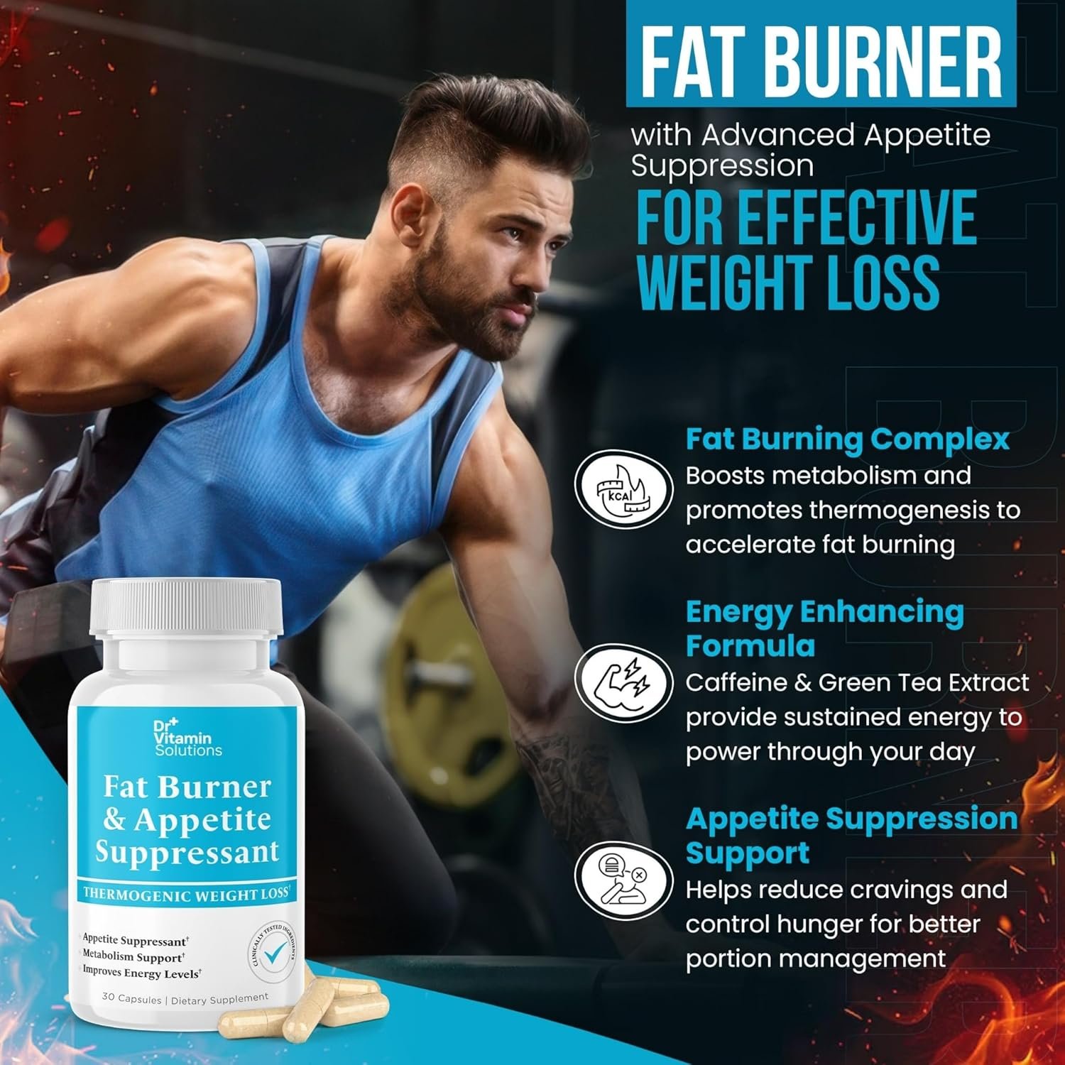DR VITAMIN SOLUTIONS Fat Burner for Women & Men - Appetite Suppressant for Weight Loss - Pills w/Metabolism Booster Thermogenic Weight Loss Supplement - Chromium, Caffeine & Green Tea - 30 Ct. - Image 5