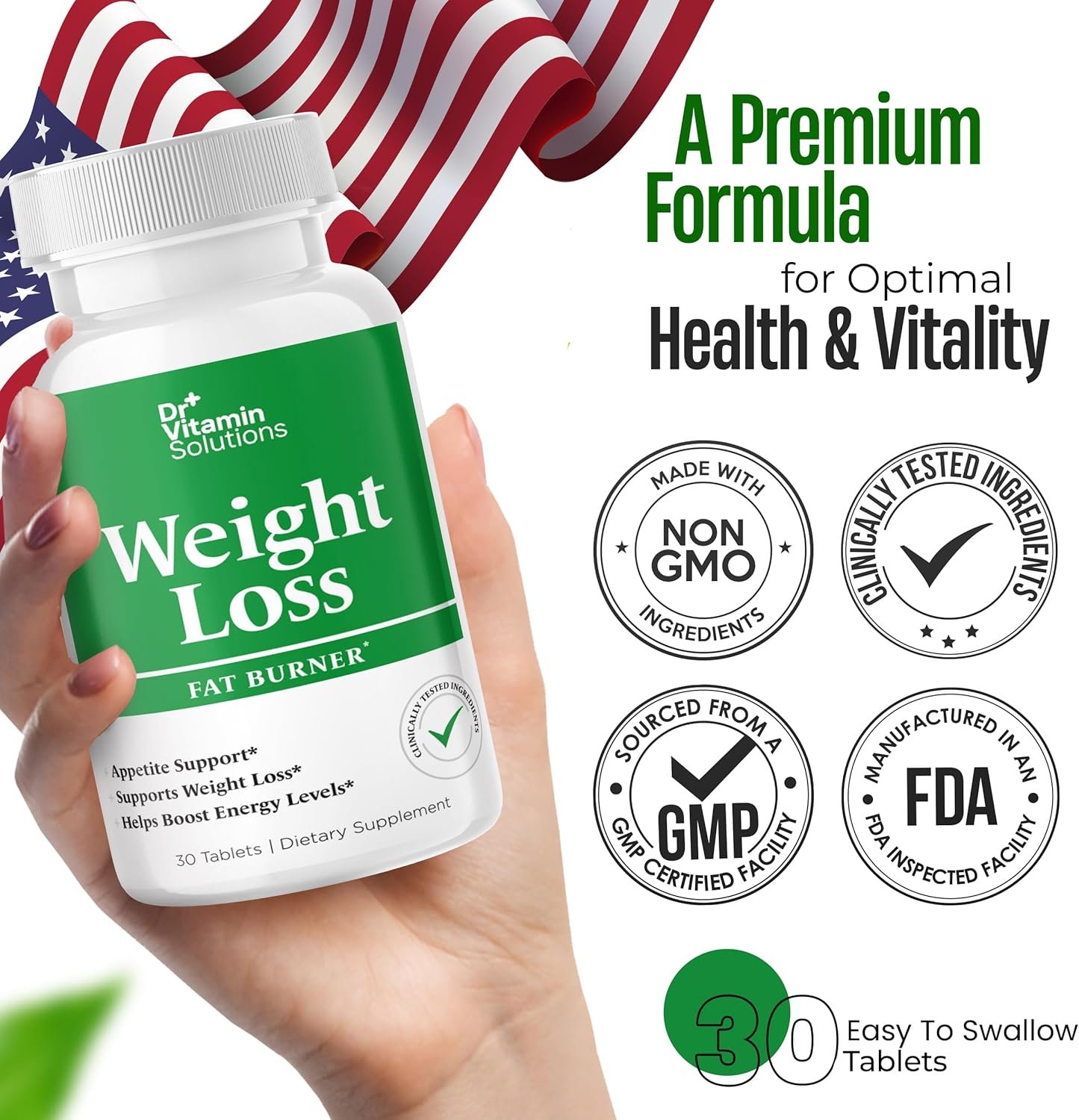 DR VITAMIN SOLUTIONS Weight Loss Supplements for Women & Men - Includes Green Tea Extract, Chromium, Vitamin B6 - Energy Booster, Belly Fat Burner & Appetite Suppressant Diet Pills - 30 Tablets - Image 7