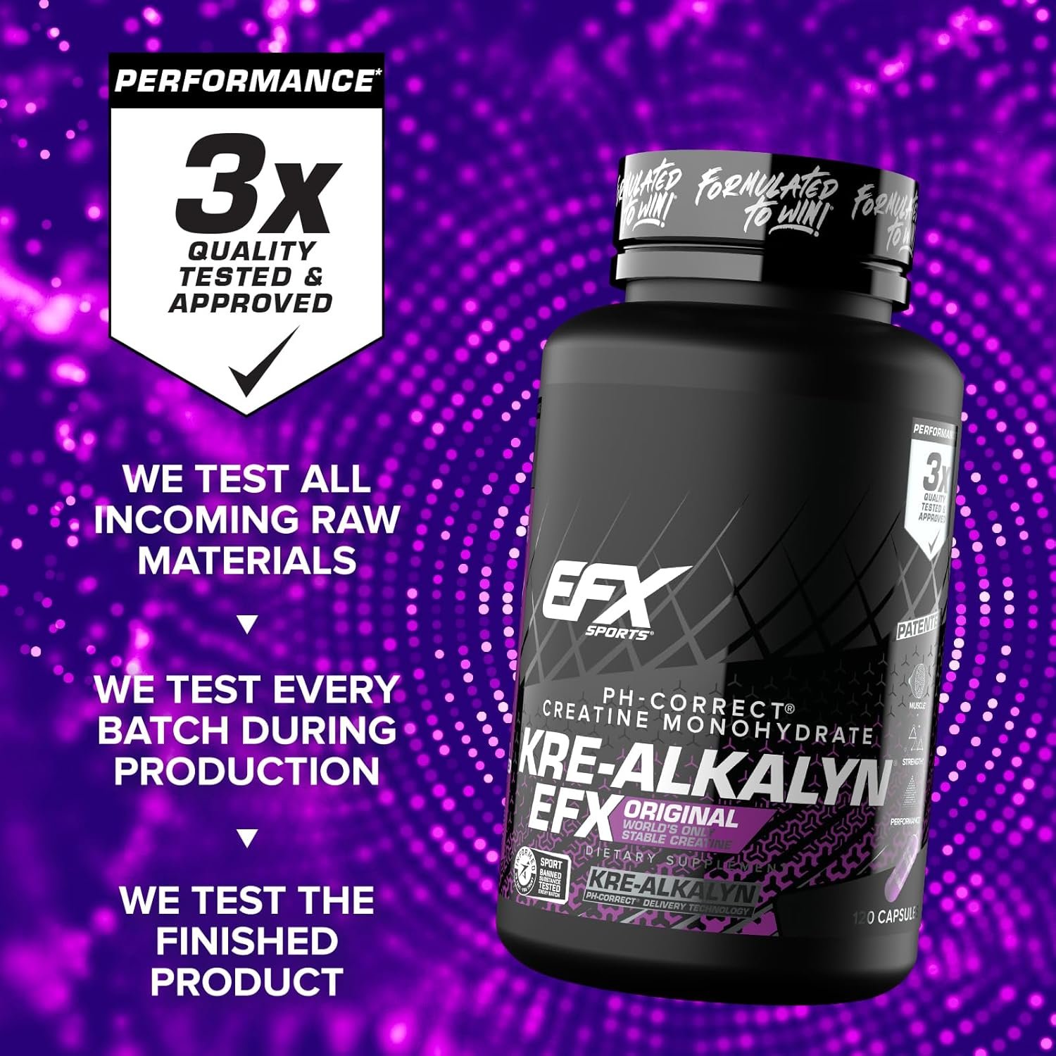 EFX Sports Kre-Alkalyn EFX | pH Correct Creatine Monohydrate Pill Supplement | Strength, Muscle Growth & Performance | 60 Servings, 120 Capsules - Image 7