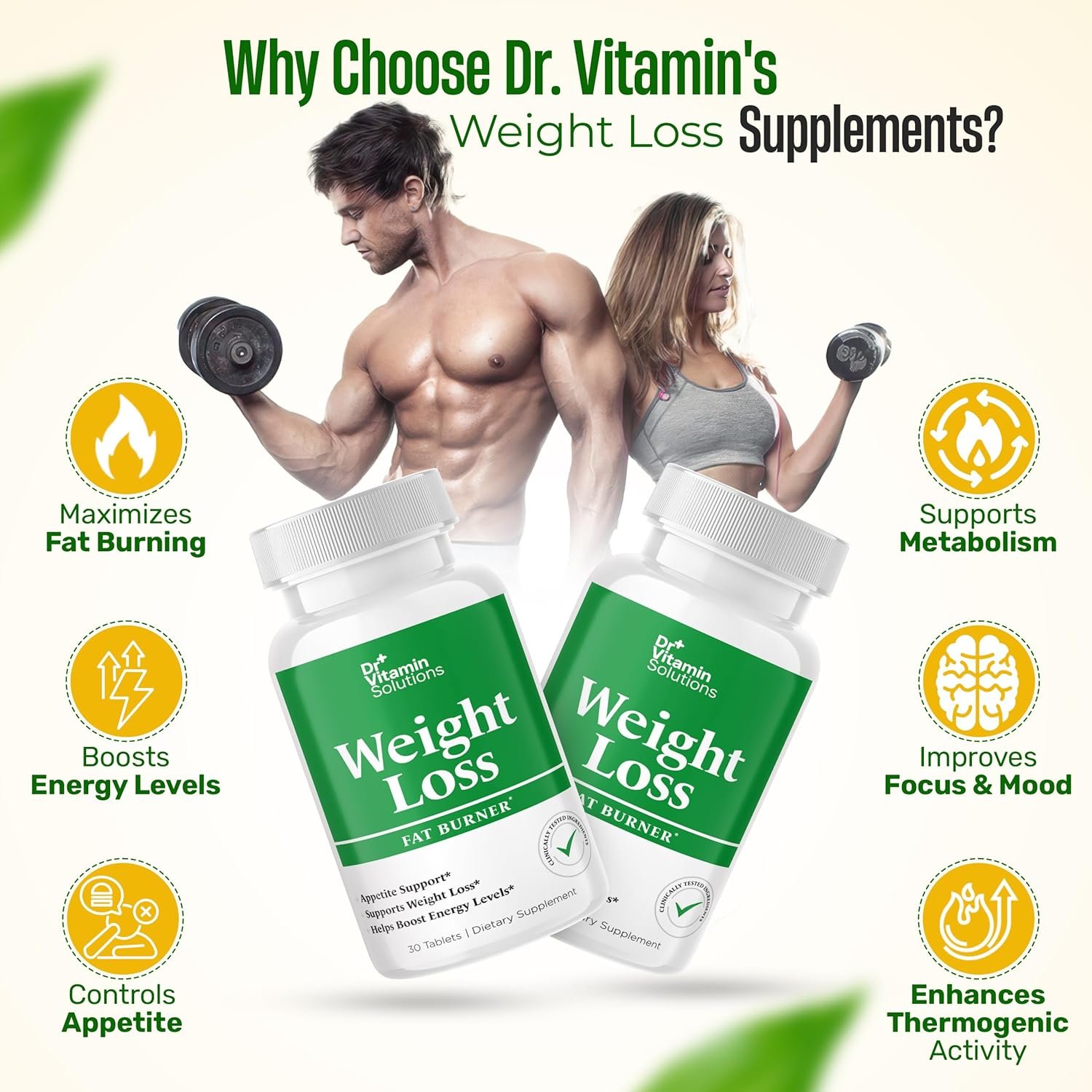 DR VITAMIN SOLUTIONS Weight Loss Supplements for Women & Men - Includes Green Tea Extract, Chromium, Vitamin B6 - Energy Booster, Belly Fat Burner & Appetite Suppressant Diet Pills - 30 Tablets - Image 5