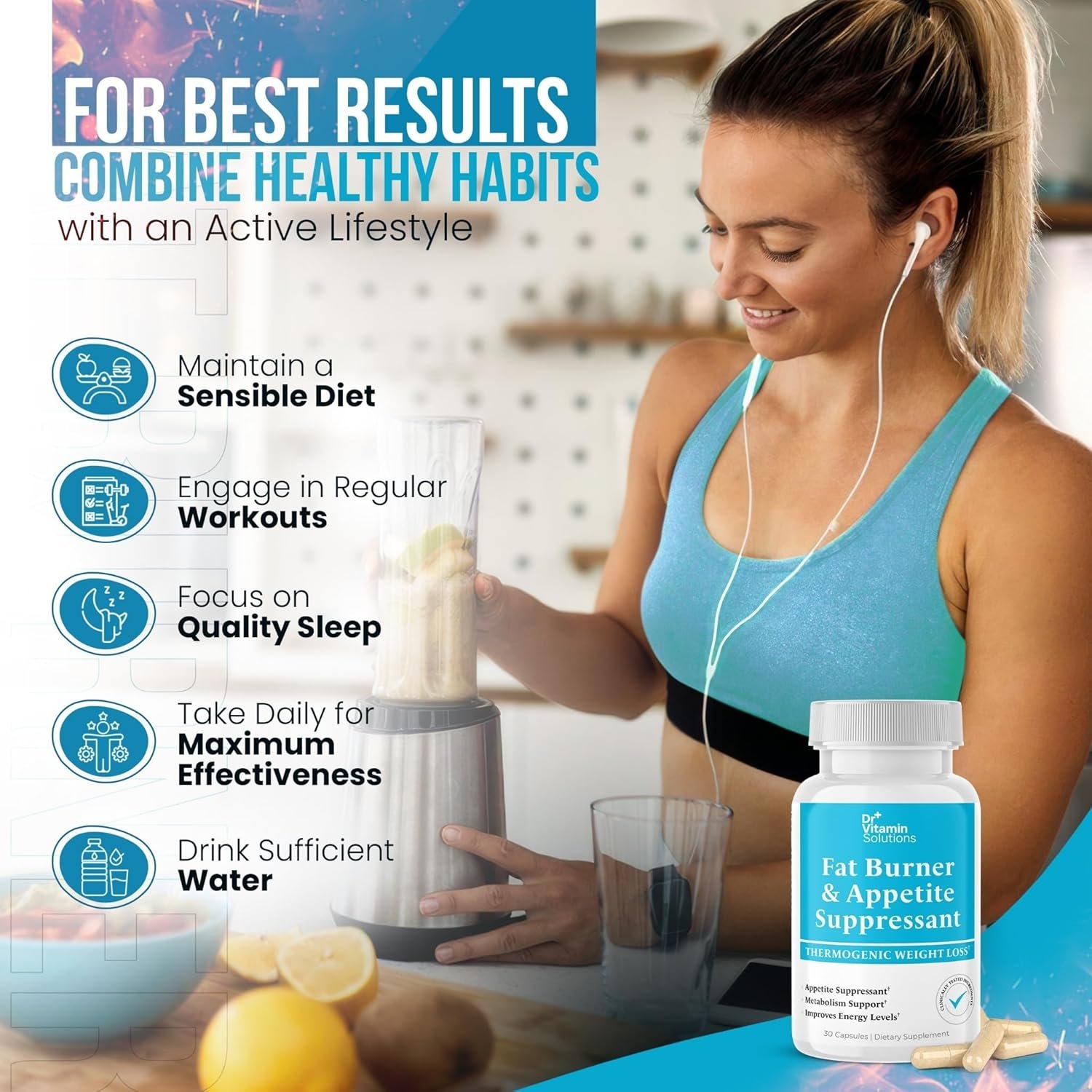 DR VITAMIN SOLUTIONS Fat Burner for Women & Men - Appetite Suppressant for Weight Loss - Pills w/Metabolism Booster Thermogenic Weight Loss Supplement - Chromium, Caffeine & Green Tea - 30 Ct. - Image 6