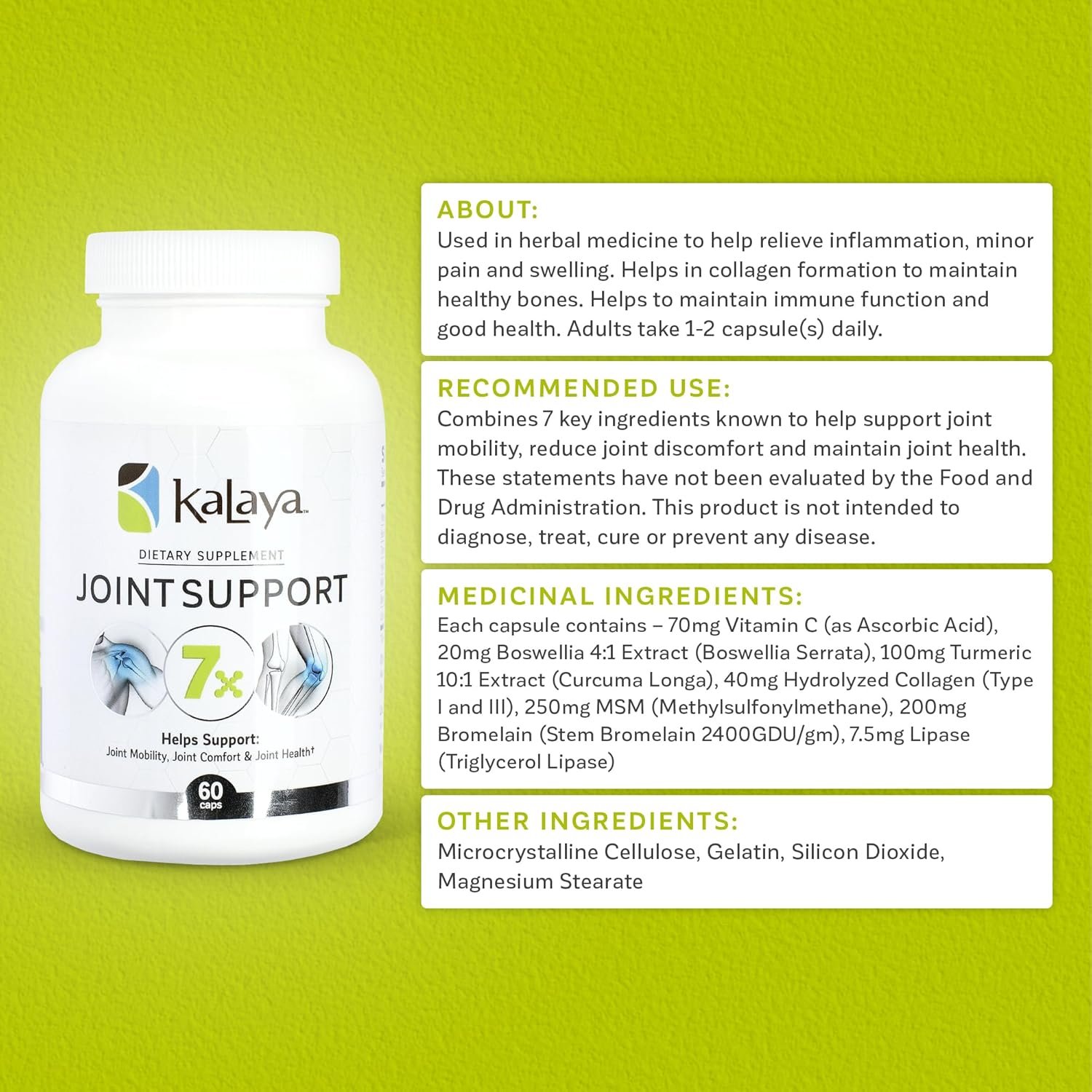 Kalaya 7X Joint Support Supplement - Designed by Medical Professionals - for Joints, Bone Health, and Muscle Support - with Turmeric, Collagen, and Vitamin C - 60 ct - Image 6