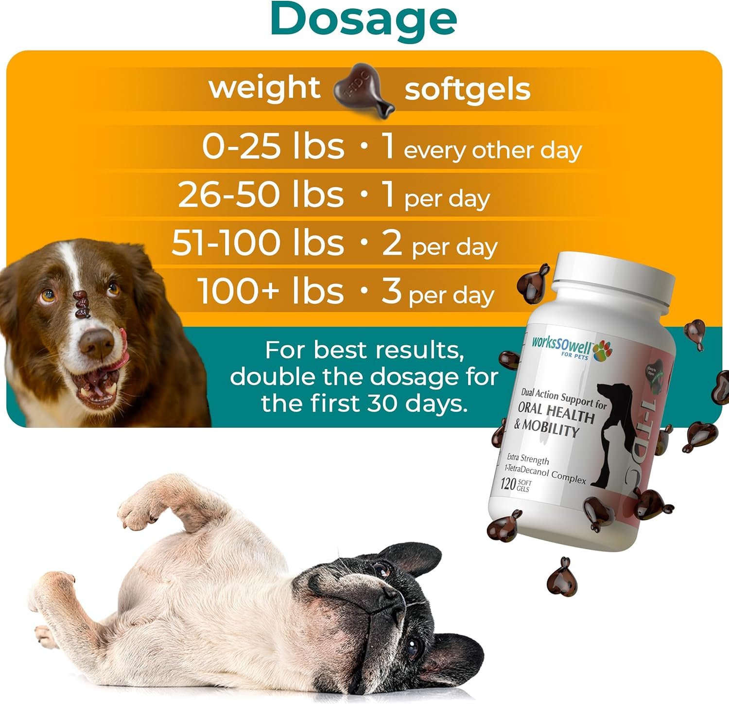 1TDC WorksSoWell Dual Action Joint Supplement for Dogs & Cats - Hip and Joint Supplement for Large Breed & Small Breed - Also Great for Oral Health - Muscle & Stamina Recovery & Arthritis - 120ct - Image 5
