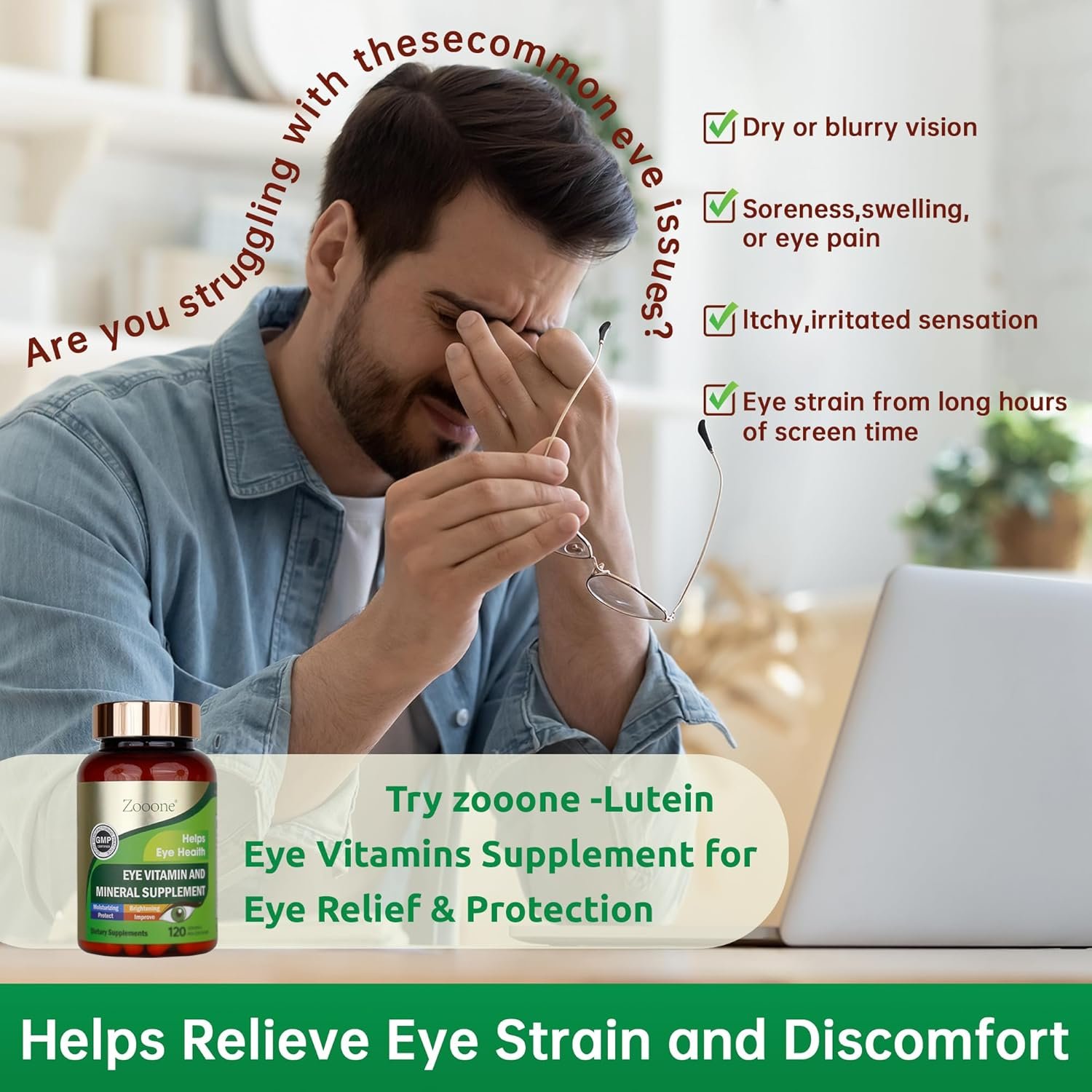 zooone- 120pcs Lutein Eye Vitamins Supplement for Macular Health and Dry Eye, Contains Lutein, Zinc, Vitamins C/E & Zeaxanthin to Support Eye Health - Image 3