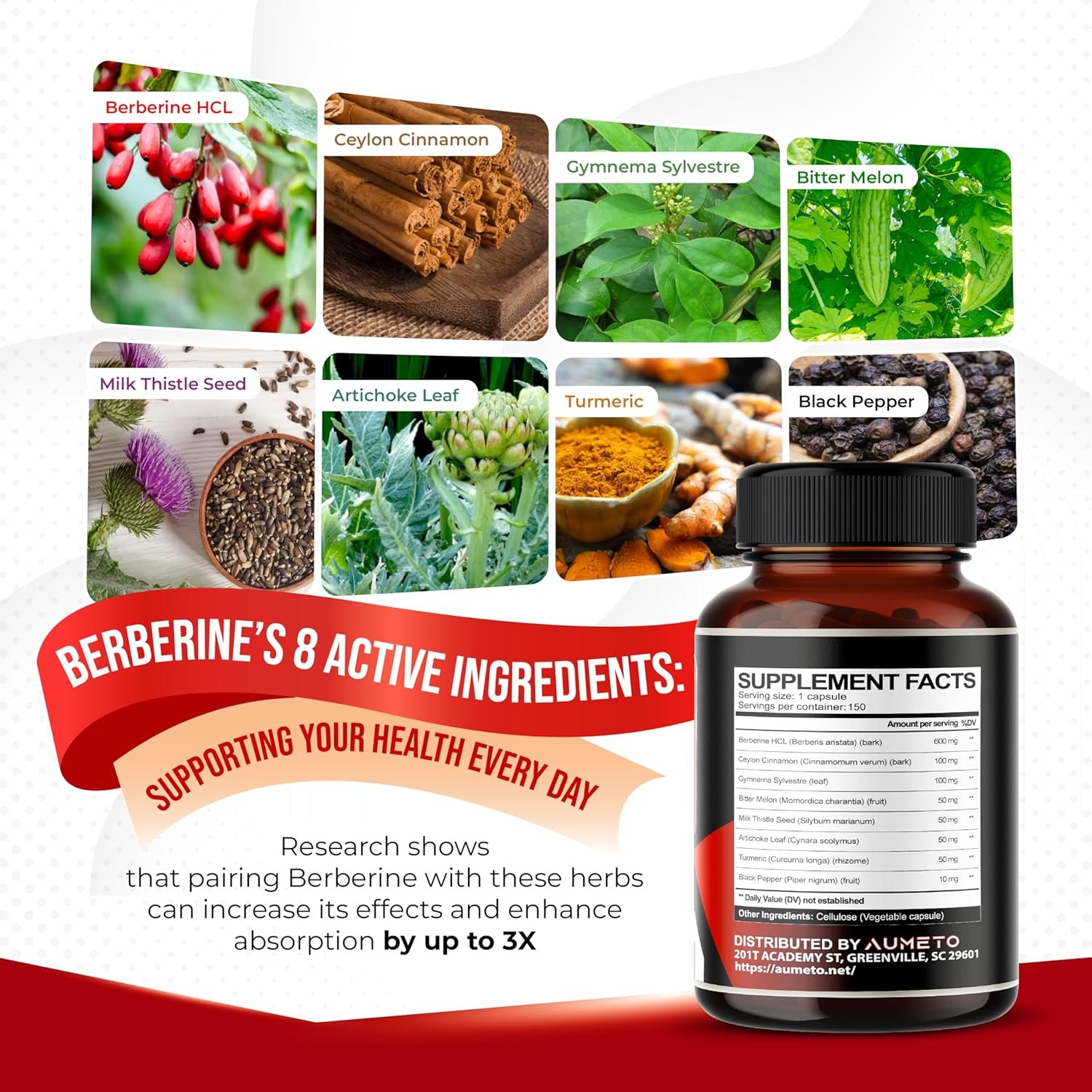 Berberine Supplement - Enhanced with Ceylon Cinnamon, Turmeric, Milk Thistle, Bitter Melon for Digestion, Immunity & Weight Managament (150 Count (Pack of 1)) - Image 4