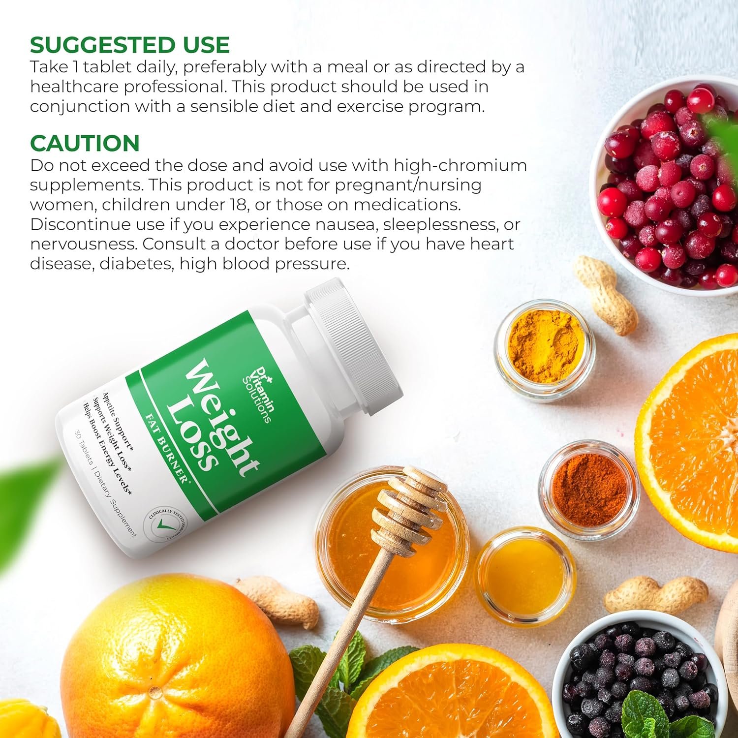 DR VITAMIN SOLUTIONS Weight Loss Supplements for Women & Men - Includes Green Tea Extract, Chromium, Vitamin B6 - Energy Booster, Belly Fat Burner & Appetite Suppressant Diet Pills - 30 Tablets - Image 9