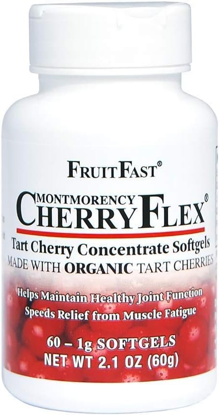 FruitFast CherryFlex 100% Red Tart Organic Cherry Concentrate Supplement - Chewable Softgel - 60 Count - Non-GMO and Gluten Free - Promotes Healthy Joint Function