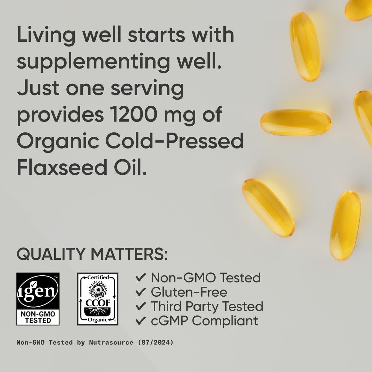 Sports Research Flaxseed Oil Softgels 1242mg - Plant Based Omega 3 Supplement for Women & Men - Non-GMO Verified, Soy & Gluten Free (200 Count) - Image 4