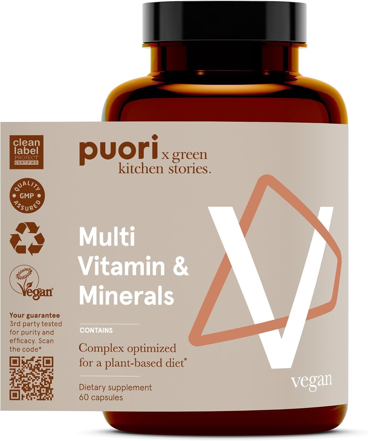 Puori Multi-Vitamin and Mineral Complex - 60 Vegan Capsules - Vegan Certified with 13 Essential Vitamin and 9 Minerals - for Overall Health, Nervous and Immune System - Dairy-Free, Vegetarian