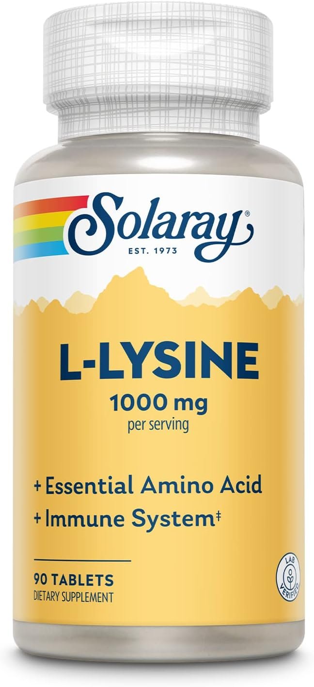 SOLARAY L Lysine - Free-Form Essential Amino Acid - Immune Support Supplement with 1000mg L-Lysine, 1000mg Vitamin C and 25mg Chelated Zinc - Lab Verified, 60-Day Guarantee, 30 Servings, 90 Tablets