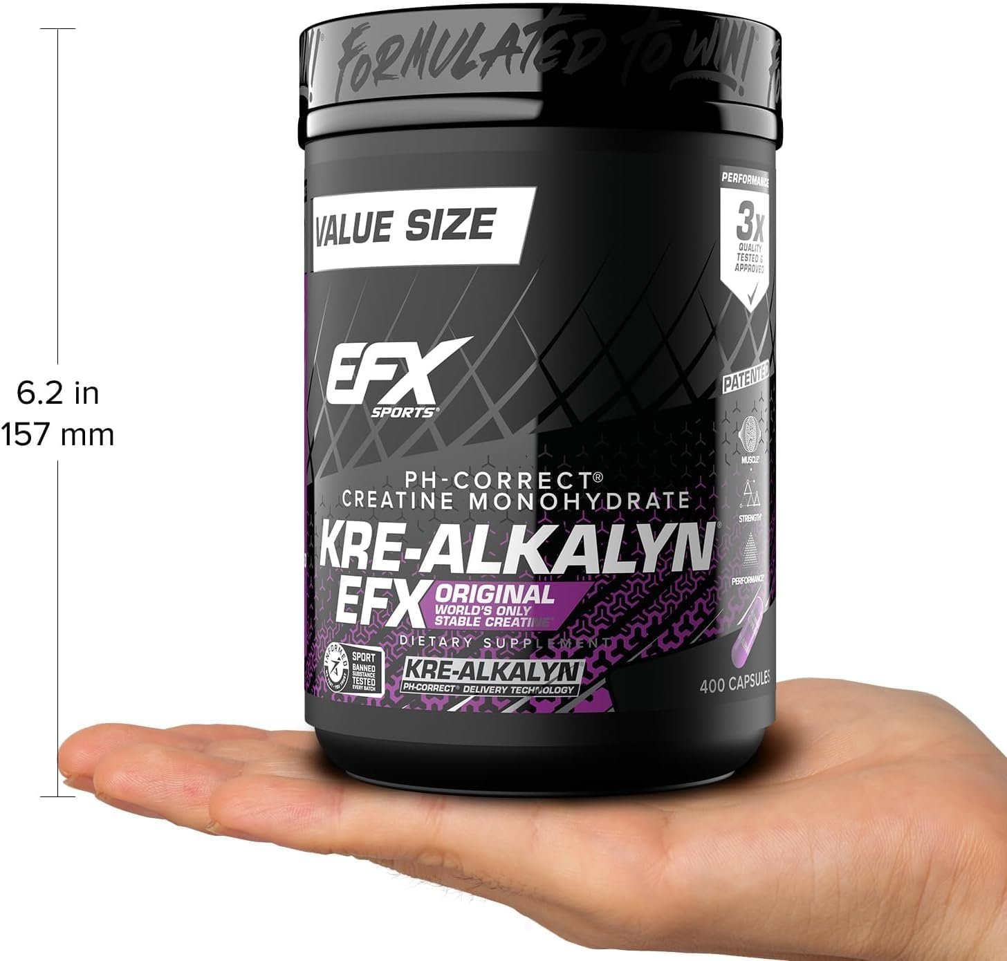 EFX Sports Kre-Alkalyn EFX | pH Correct Creatine Monohydrate Pill Supplement | Strength, Muscle Growth & Performance | 200 Servings, 400 Capsules - Image 9