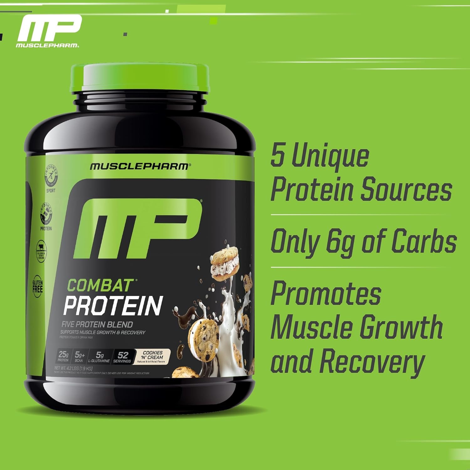 MusclePharm Combat Protein Powder, Cookies ‘N’ Cream Flavor, Fuels Muscles for Productive Workouts, 5 Protein Sources including Whey Protein Isolate & Egg Albumin, Gluten Free, 4 lb, 52 Servings - Image 4