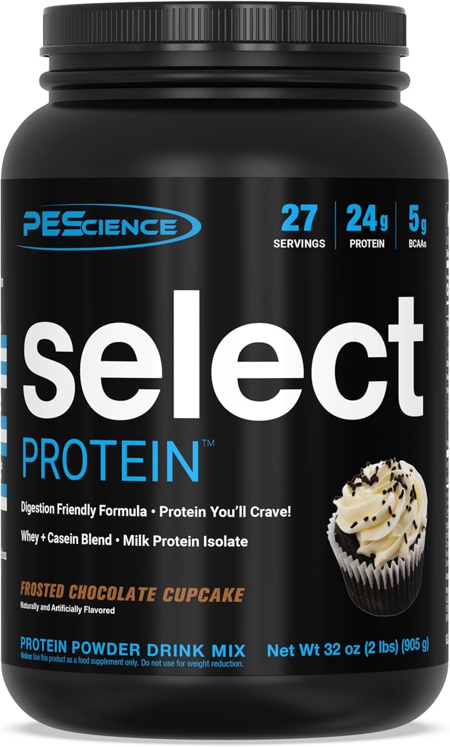 PEScience Select Protein Powder, Whey and Casein Blend, Clean Protein Powder for Women and Men, Low Calorie, Low Carb, Keto Friendly, Gluten Free - Frosted Chocolate Cupcake - 27 Servings