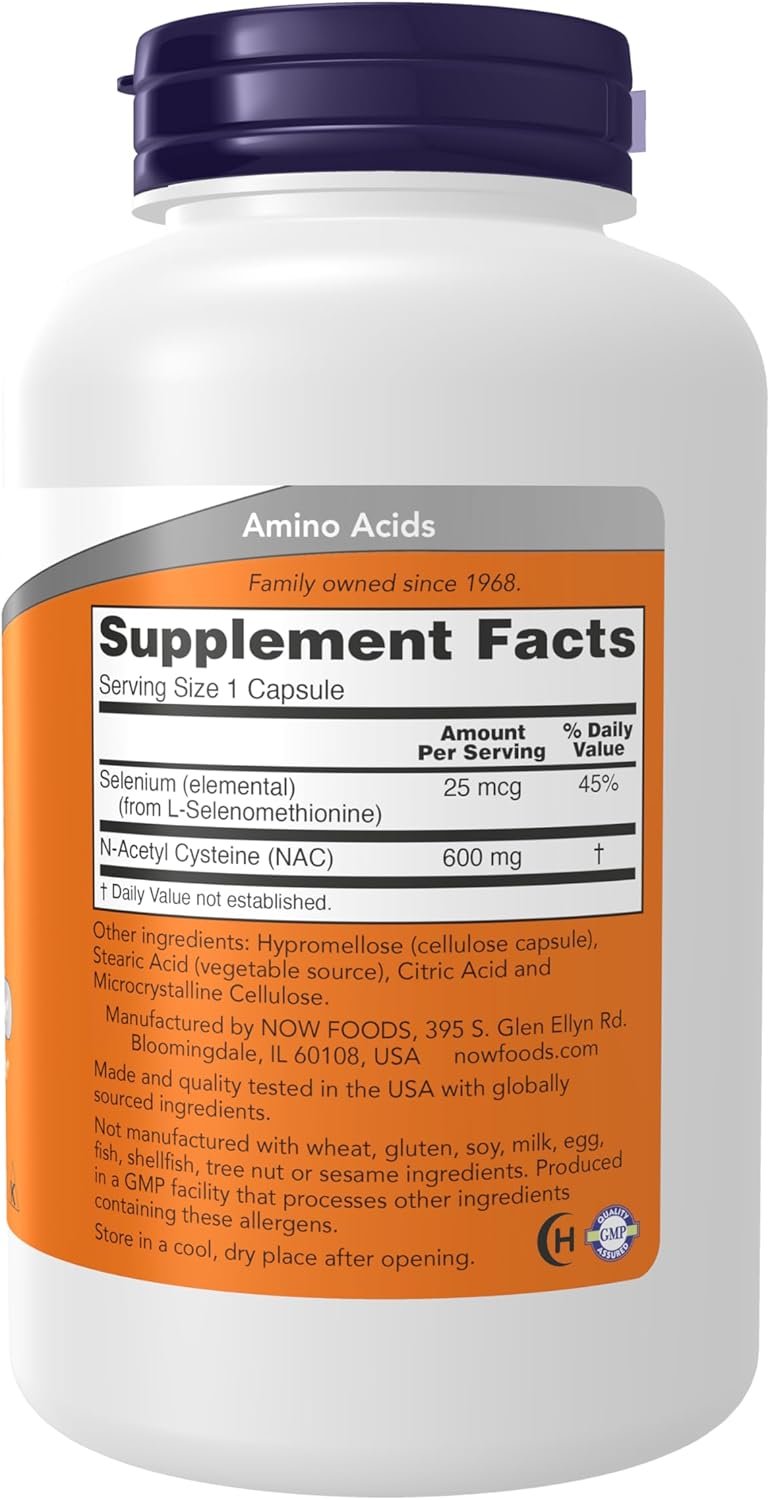 NOW Supplements, NAC (N-Acetyl Cysteine) 600 mg with Selenium, 250 Veg Capsules - Image 2