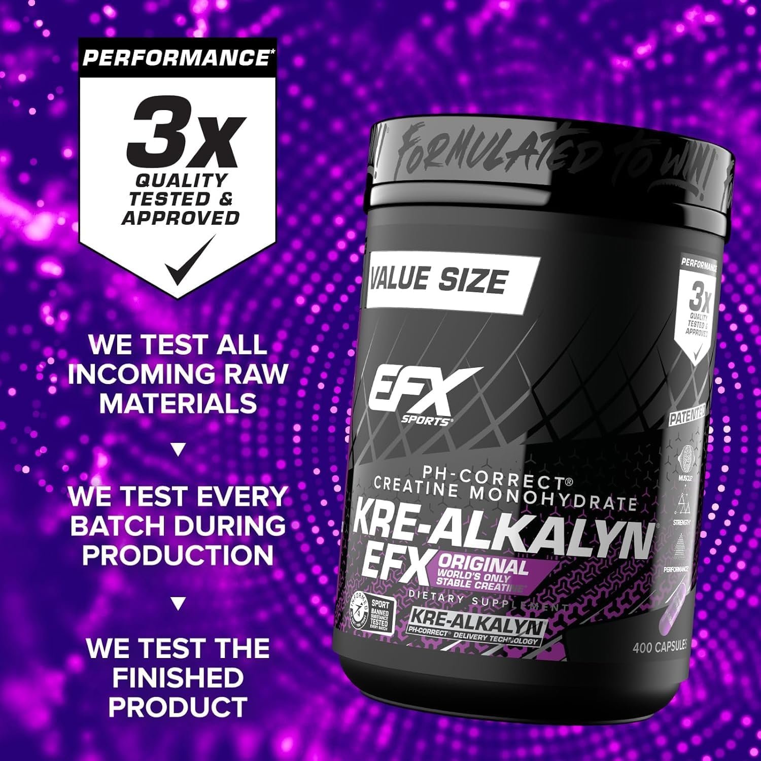 EFX Sports Kre-Alkalyn EFX | pH Correct Creatine Monohydrate Pill Supplement | Strength, Muscle Growth & Performance | 200 Servings, 400 Capsules - Image 6