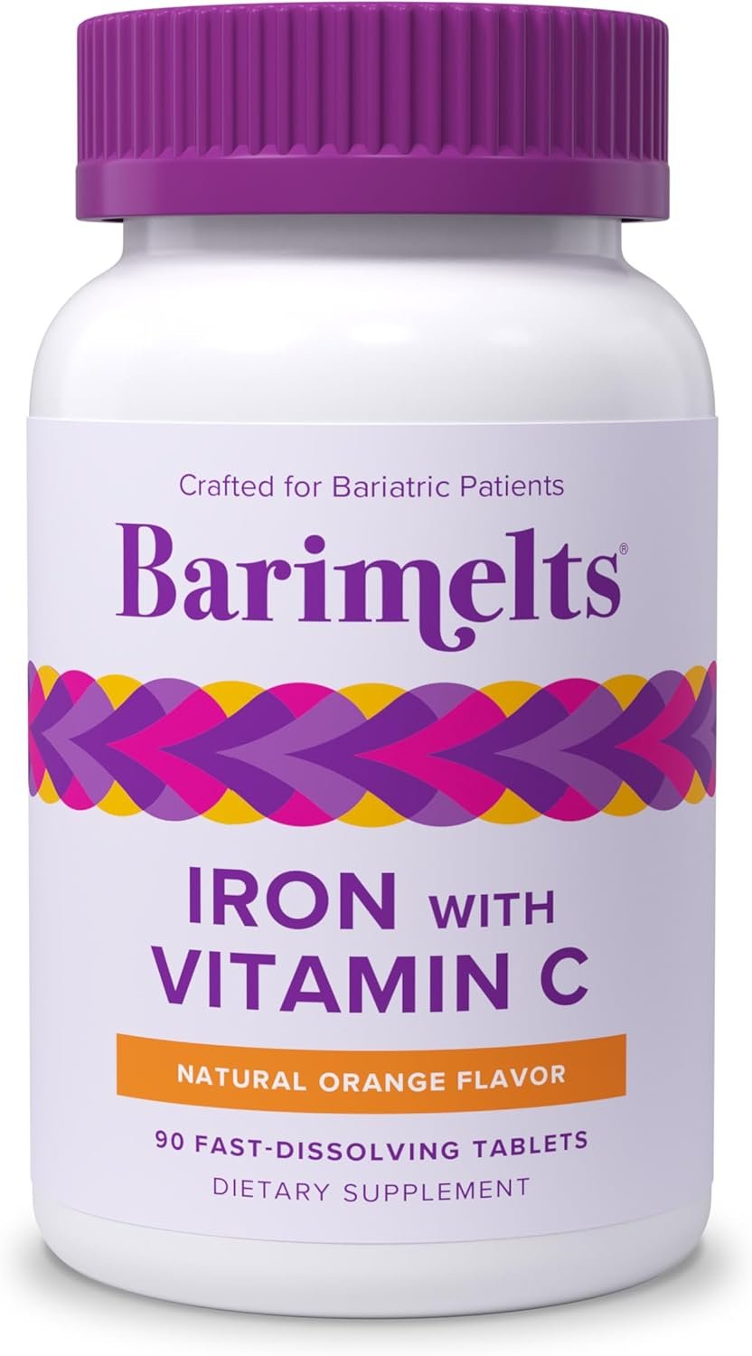 Barimelts Iron with Vitamin C, 90 Fast-Dissolving Tablets (1-Month Supply), Sugar-Free Bariatric Iron Supplement for Women, Natural Orange Flavor