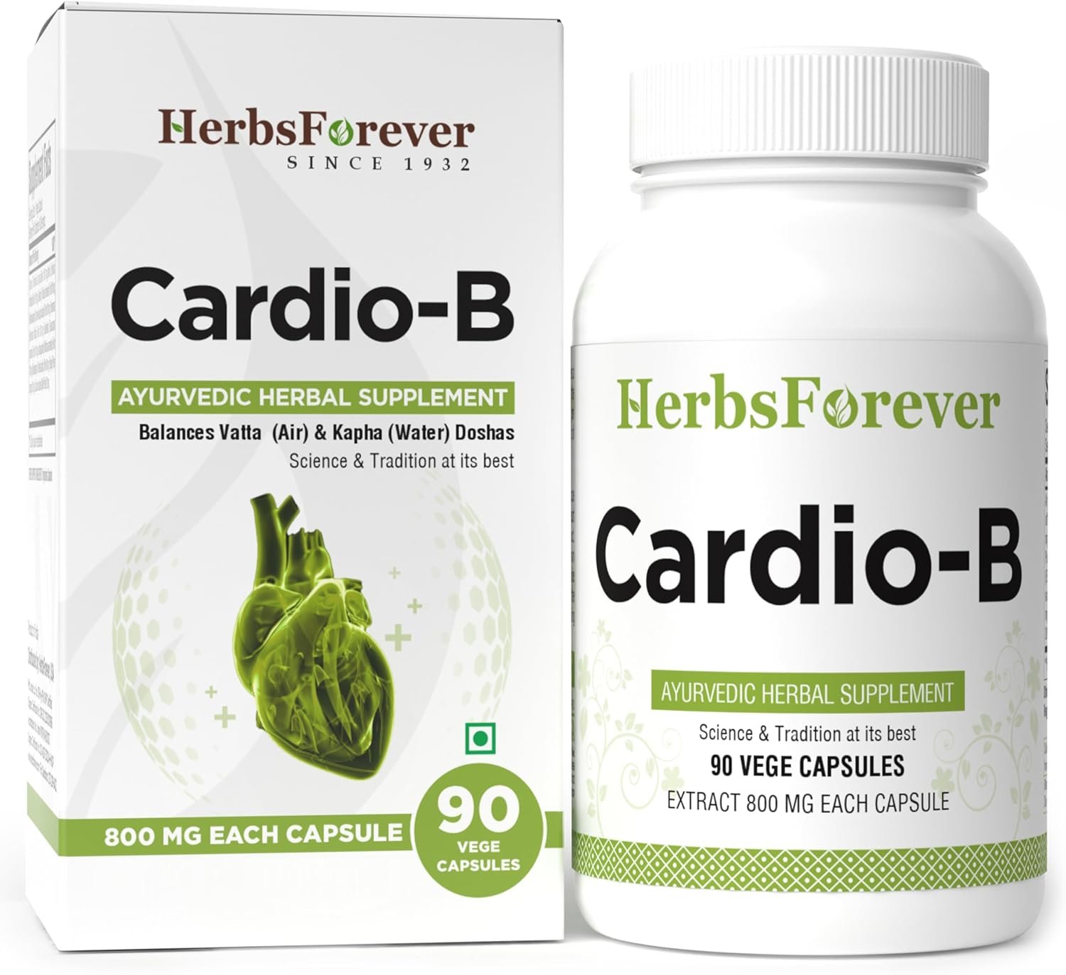 Herbsforever Cardio-B (Cardik-B) | Ayurvedic Herbal Supplement | 90 Vegan Capsules | 800 mg Concentrated Extract | Daily Herbal Support for Energy, Vitality & Wellness