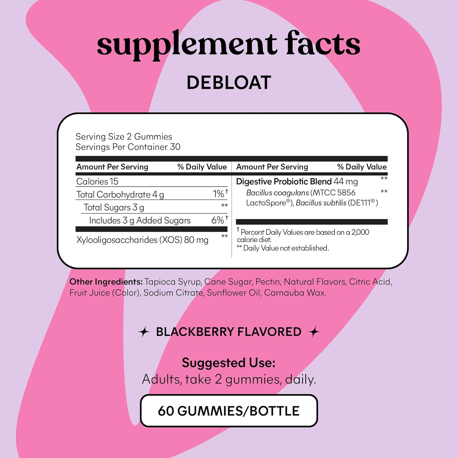 Lemme Debloat - Digestive & Gut Health Gummies with 2 Clinically Studied Probiotics & Prebiotic, Vegetarian, Gluten Free, Non GMO, BlackBerry Flavor (60 Count) - Image 5