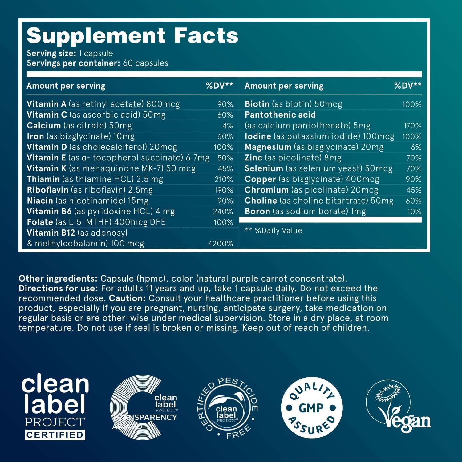 Puori Multi-Vitamin and Mineral Complex - 60 Vegan Capsules - Vegan Certified with 13 Essential Vitamin and 9 Minerals - for Overall Health, Nervous and Immune System - Dairy-Free, Vegetarian - Image 6