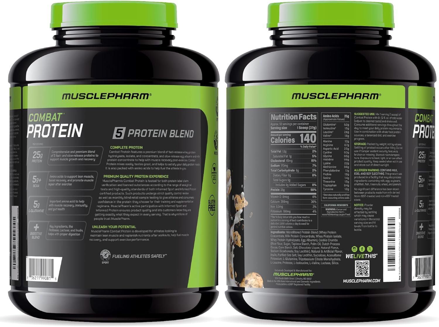 MusclePharm Combat Protein Powder, Cookies ‘N’ Cream Flavor, Fuels Muscles for Productive Workouts, 5 Protein Sources including Whey Protein Isolate & Egg Albumin, Gluten Free, 4 lb, 52 Servings - Image 9