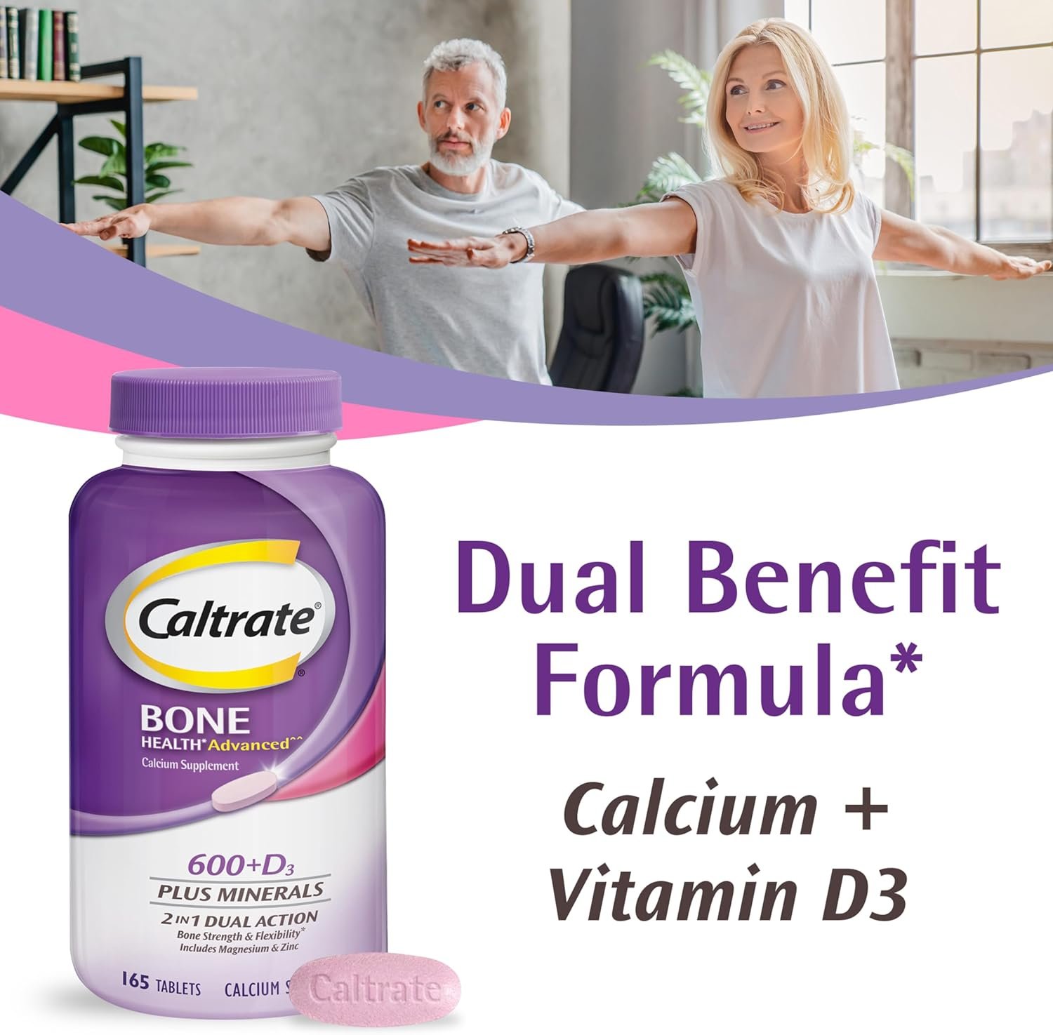 Caltrate 600 Plus D3 Plus Minerals Calcium and Vitamin D Supplement Tablets, Bone Health and Mineral Supplement for Adults - 165 Count - Image 2