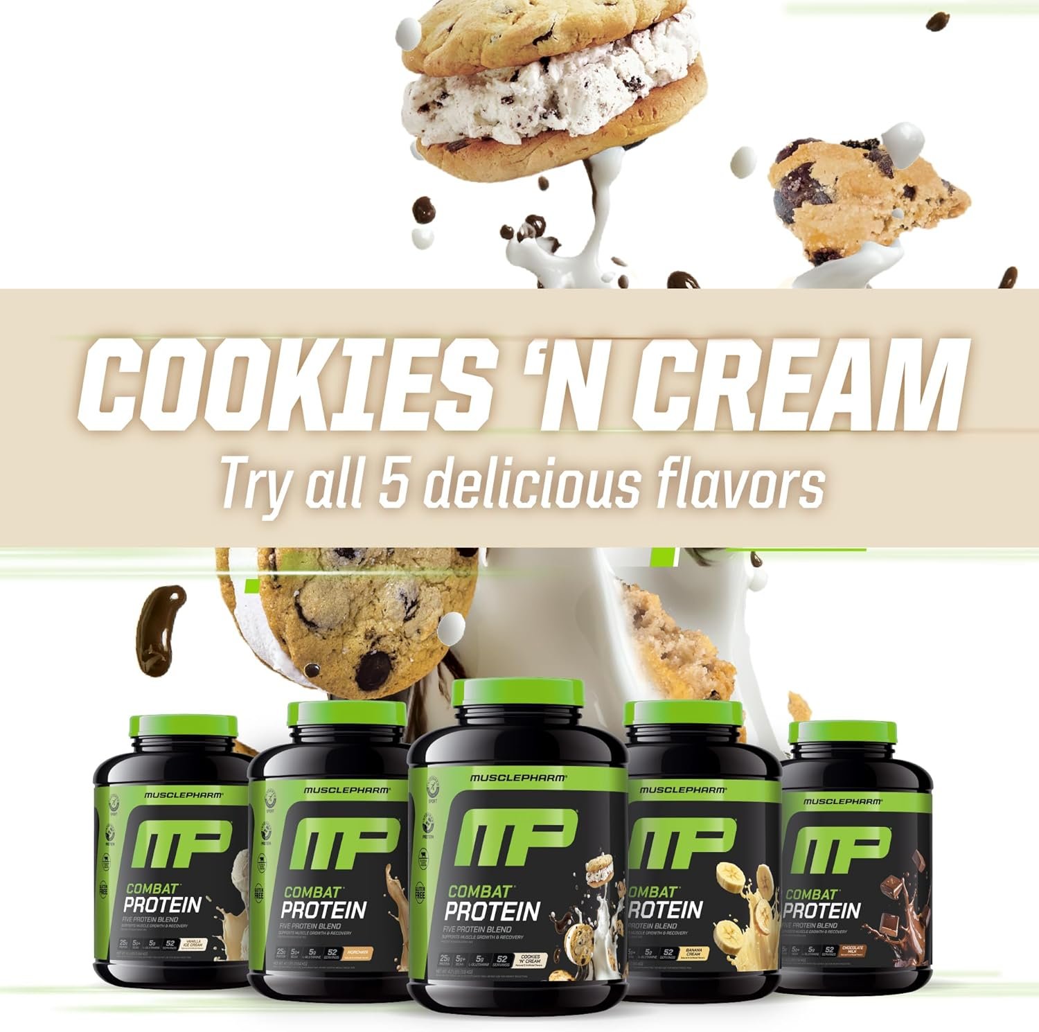 MusclePharm Combat Protein Powder, Cookies ‘N’ Cream Flavor, Fuels Muscles for Productive Workouts, 5 Protein Sources including Whey Protein Isolate & Egg Albumin, Gluten Free, 4 lb, 52 Servings - Image 6