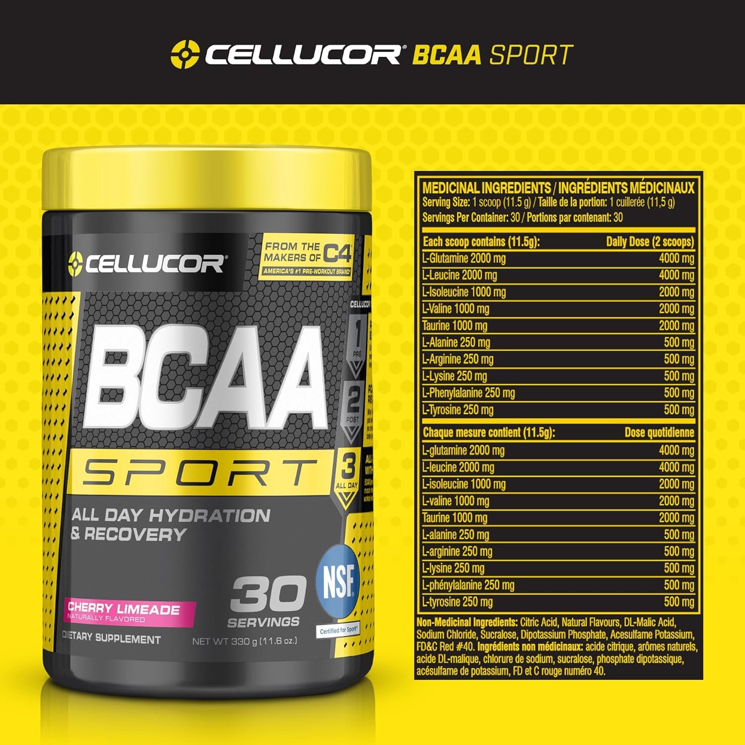 Cellucor BCAA Sport, BCAA Powder Sports Drink for Hydration & Recovery, Cherry Limeade, 30 Servings - Image 2
