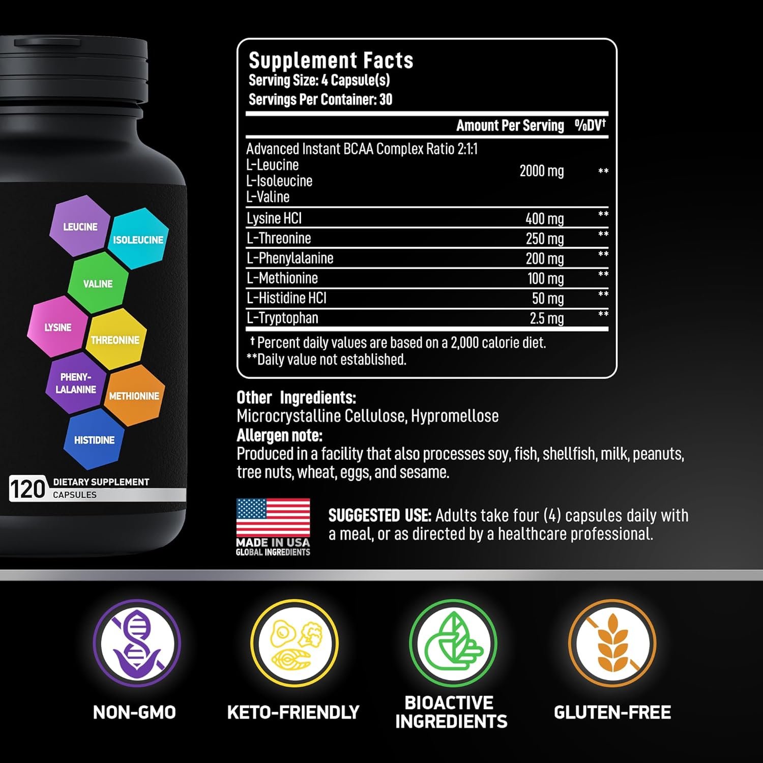 Essential Amino Acids Complex for Men & Women - Advanced Workout Power & Recovery Formula - Vegan BCAA Amino Acid Supplement with All 9 Branch Chain Essential Aminos - 240 Keto Friendly EAA BCAA Pills - Image 4