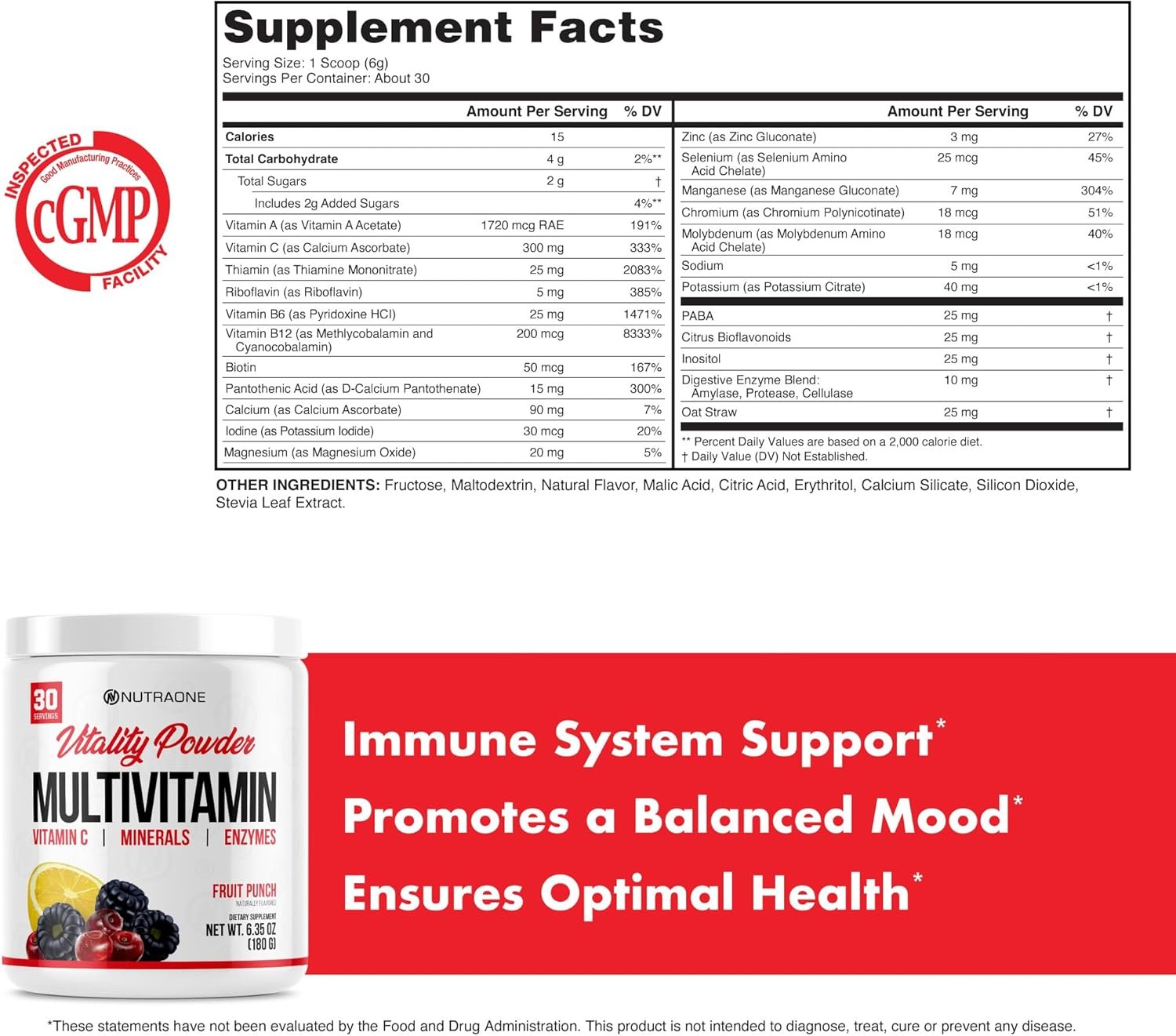 NutraOne Vitality Vitamin Powder Powdered Vitamin and Mineral Supplement (Fruit Punch - 30 Servings) - Image 5