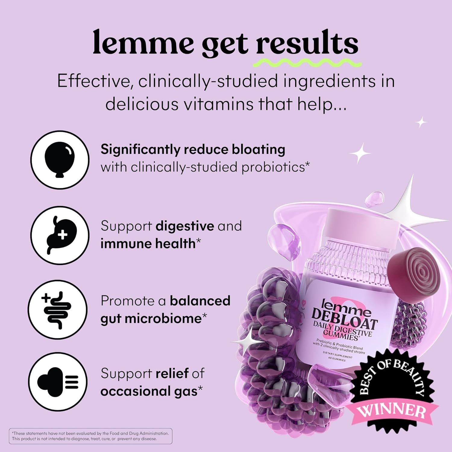 Lemme Debloat - Digestive & Gut Health Gummies with 2 Clinically Studied Probiotics & Prebiotic, Vegetarian, Gluten Free, Non GMO, BlackBerry Flavor (60 Count) - Image 2