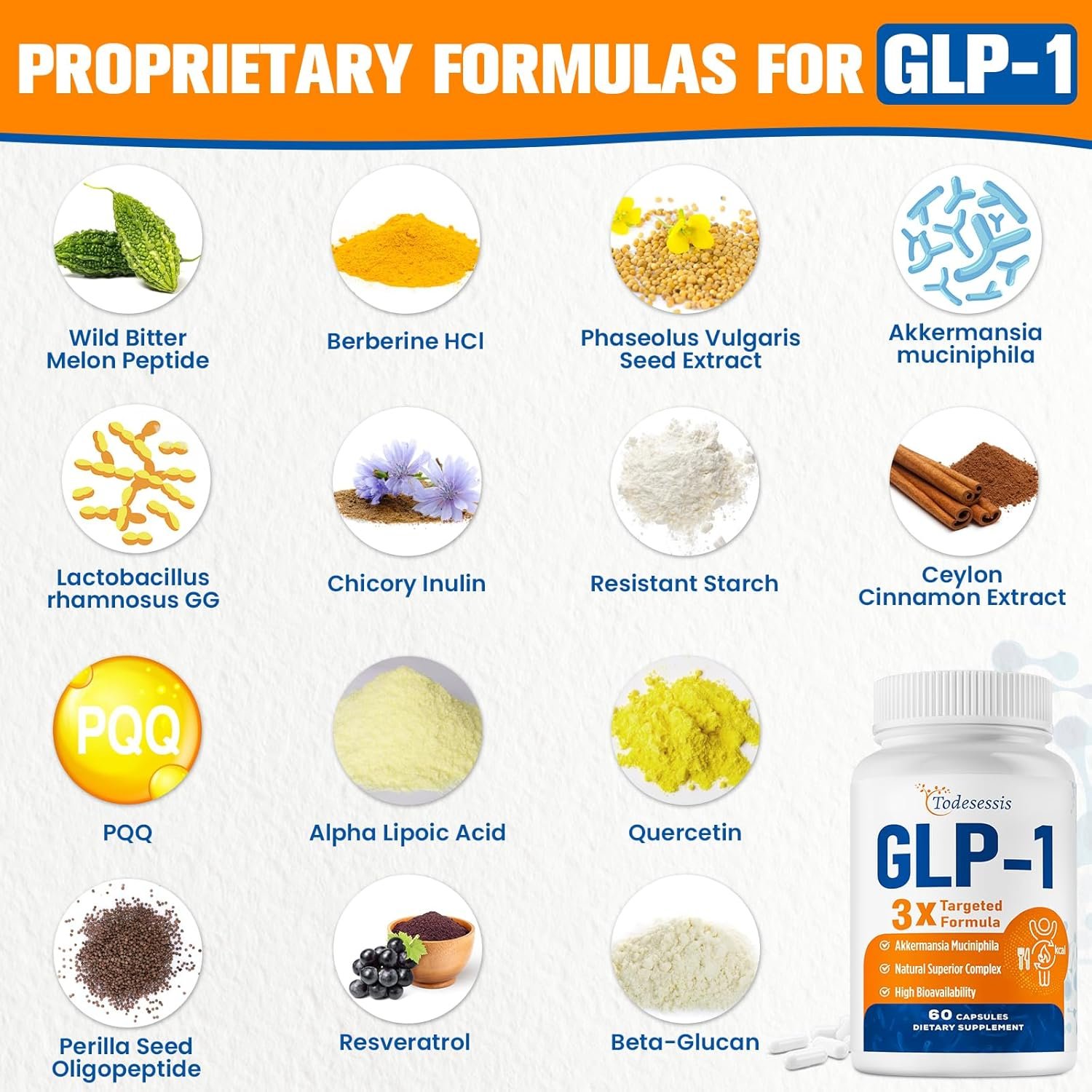 GLP-1 Supplement for Women, 3X Targeted Formula, Gentle on The Stomach, GLP1 with Akkermansia Probiotic, Berberine HCI & Chicory Inulin, Natural GLP-1 for Digestion & Gut Health - Vegan, 60 Capsules - Image 2