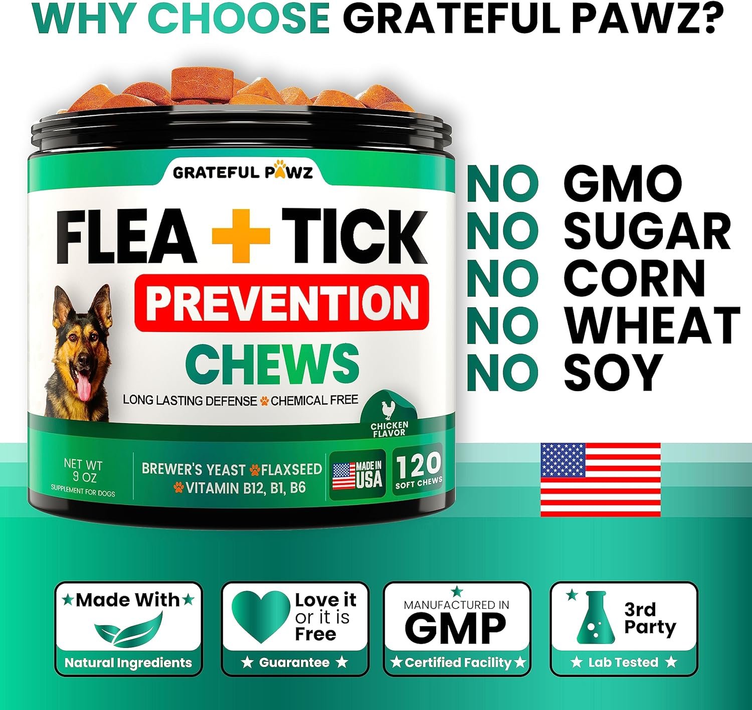 Flea and Tick Prevention for Dogs Chewables - Made in USA - Natural Flea and Tick Chews Supplement - Oral Pills for Dogs - Pest Defense - All Breeds and Ages - 120 Soft Tablets - Image 5