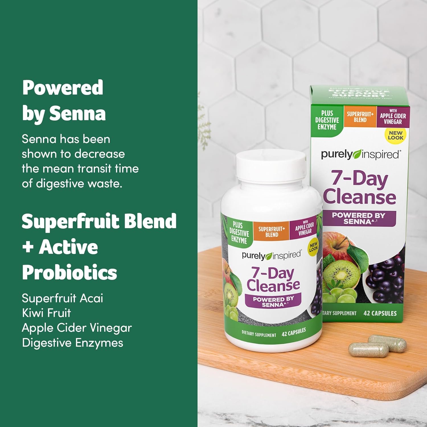 Purely Inspired 7-Day Detox Cleanse - Whole Body Cleanse & Detox Pills for Women & Men, Powered with Senna Leaf, Vitamin C, Apple Cider Vinegar, Digestive Enzymes & Probiotics - 42 Acai Berry Capsules - Image 3