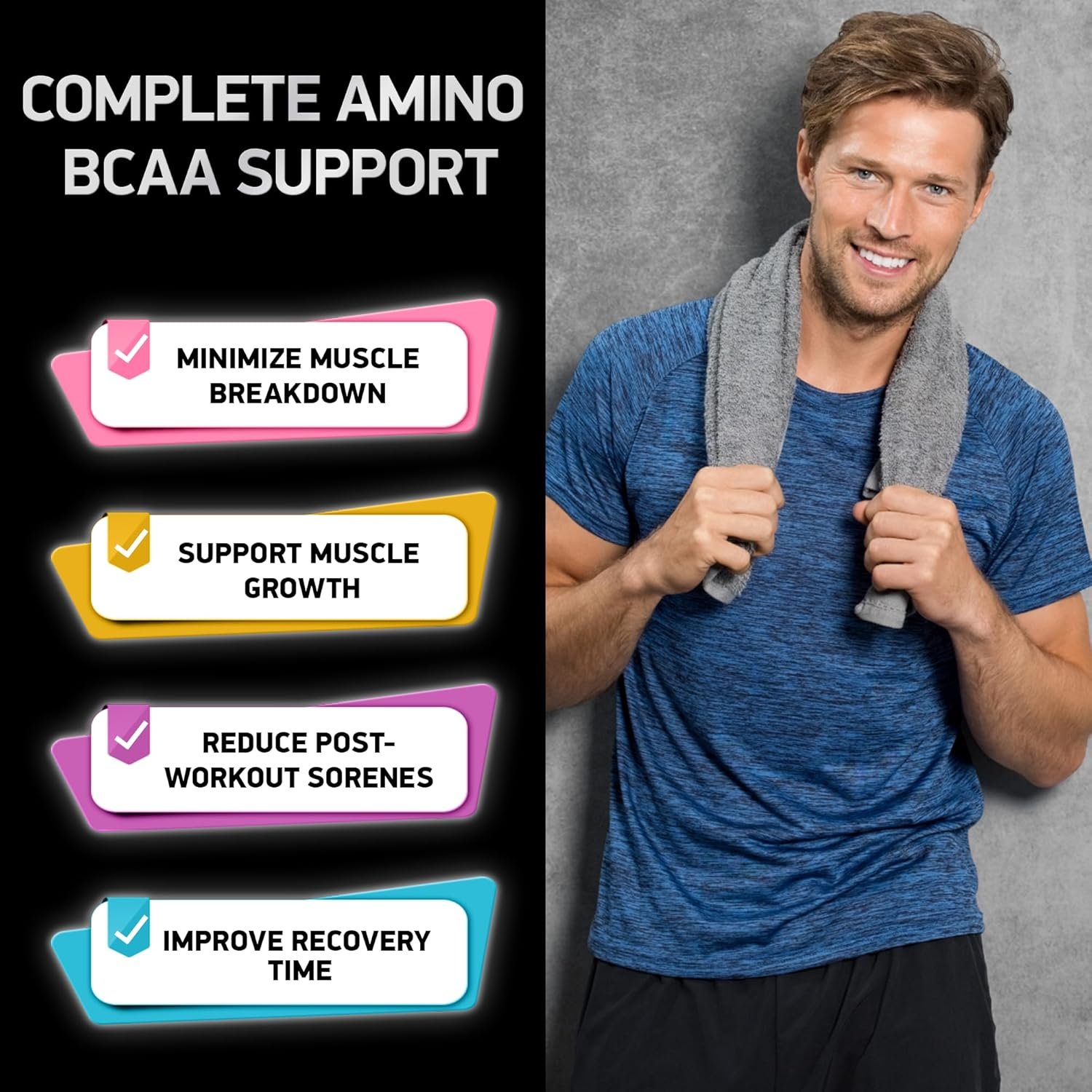 Essential Amino Acids Complex for Men & Women - Advanced Workout Power & Recovery Formula - Vegan BCAA Amino Acid Supplement with All 9 Branch Chain Essential Aminos - 240 Keto Friendly EAA BCAA Pills - Image 2