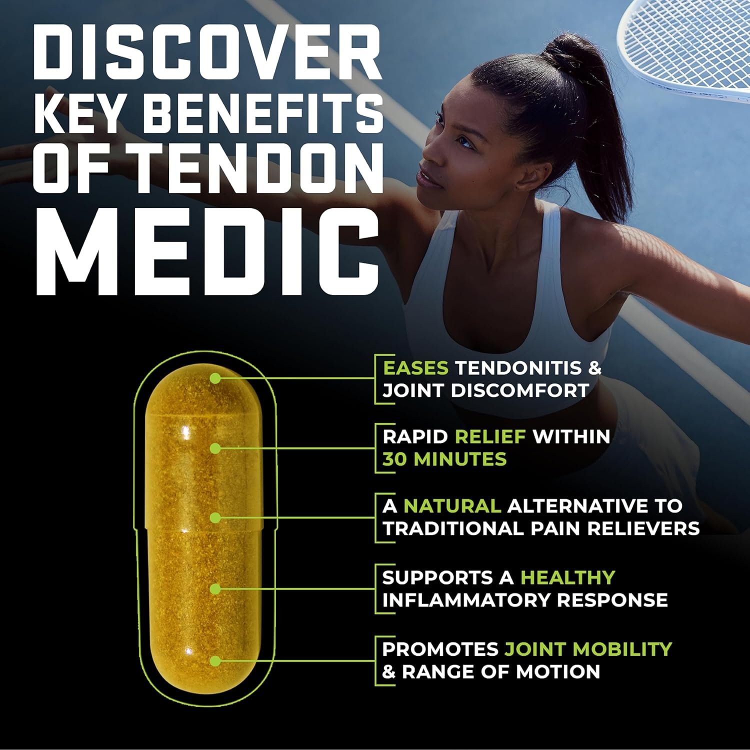 Tendon Medic Joint & Tendon Support Supplement – Mobility & Flexibility Formula – Natural Non-GMO Capsules for Joint Pain Relief, Tendonitis, Arthritis & Muscle Recovery – 60 Caps - Image 2