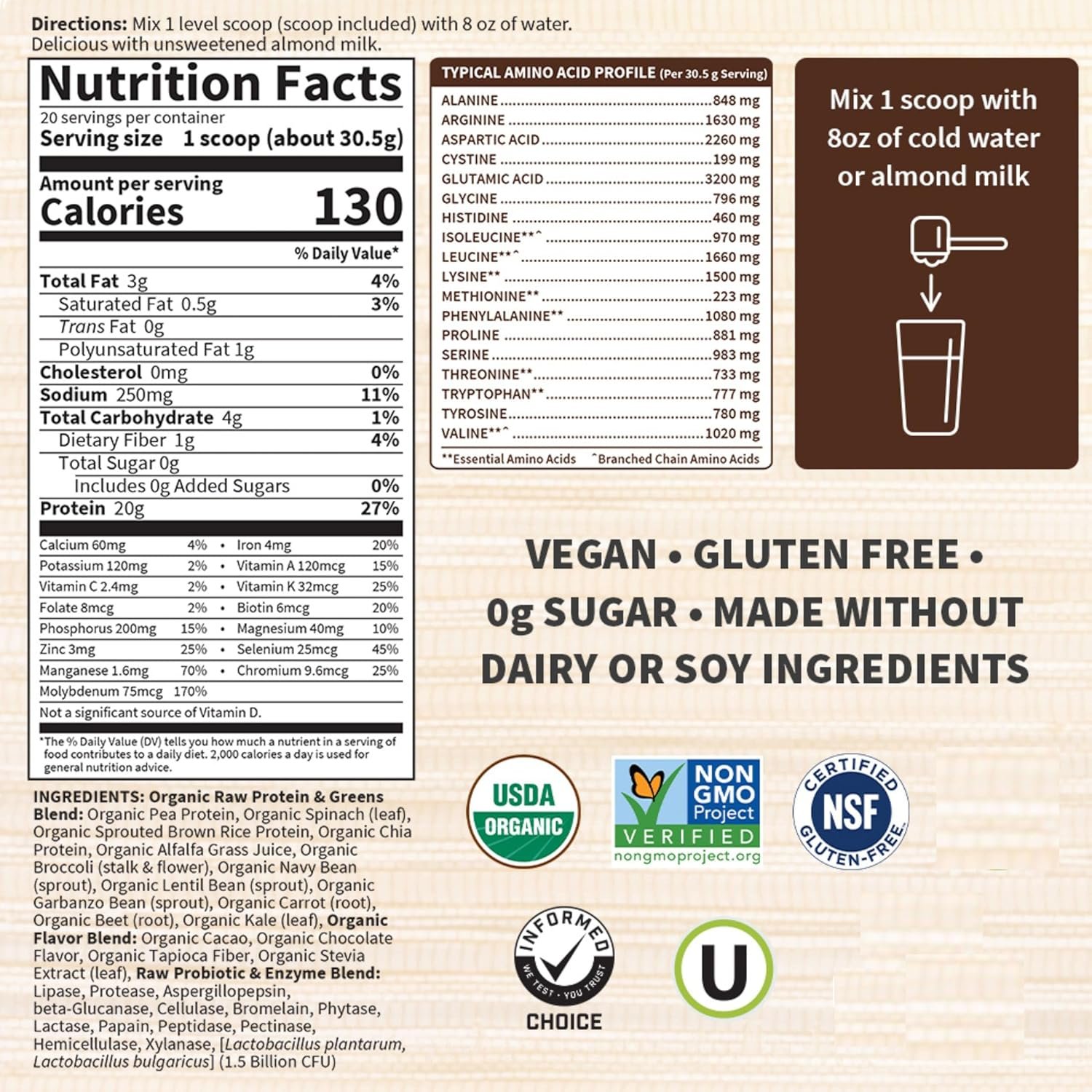 Garden of Life Raw Organic Protein & Greens - Chocolate - Vegan Protein Powder for Women and Men, Plant Protein, Pea Protein, Greens & Probiotics - Dairy Free, Gluten Free Low Carb Shake, 20 Servings - Image 5