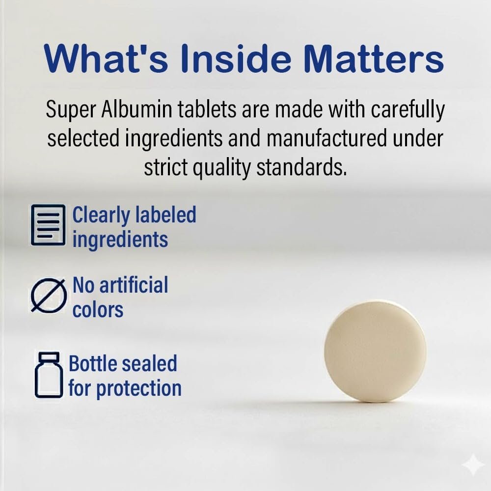 Super Albumin – Hydrolyzed Protein & Amino Acids Supplement | 100 Tablets | Supports Tissue Repair, Cellular Health & Physiological Balance - Image 5