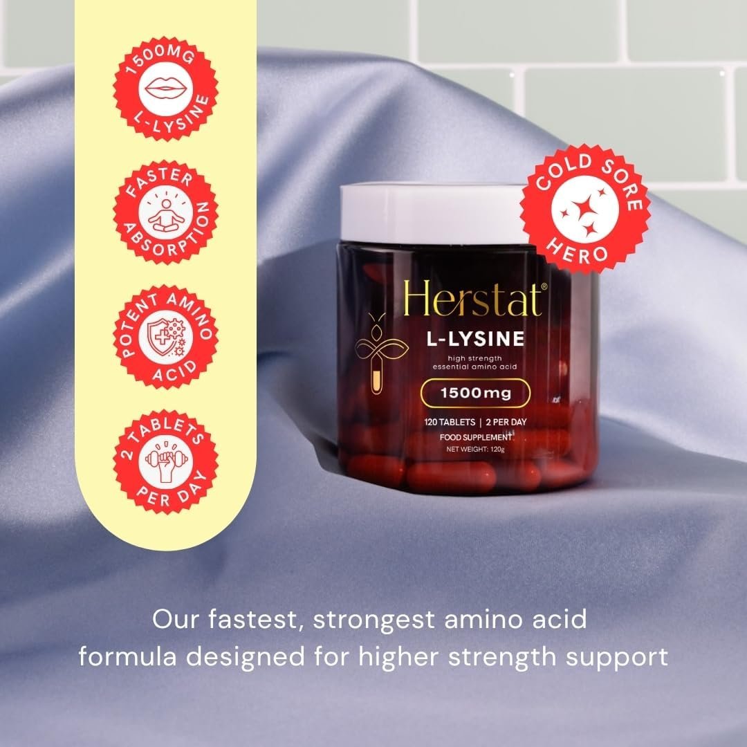 Herstat L-Lysine 1500mg | High Potency Essential Amino Acid, Vegetable Tablets, 120ct - Image 5