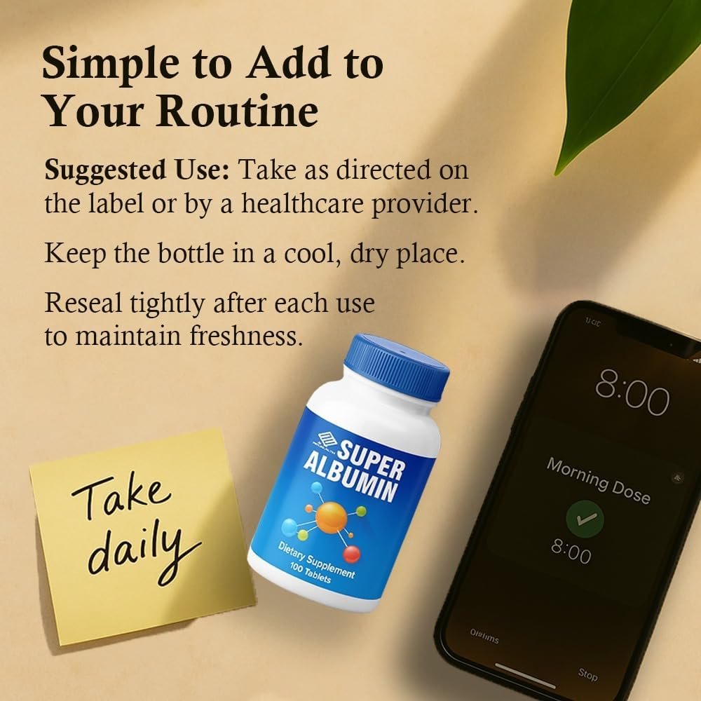 Super Albumin – Hydrolyzed Protein & Amino Acids Supplement | 100 Tablets | Supports Tissue Repair, Cellular Health & Physiological Balance - Image 3