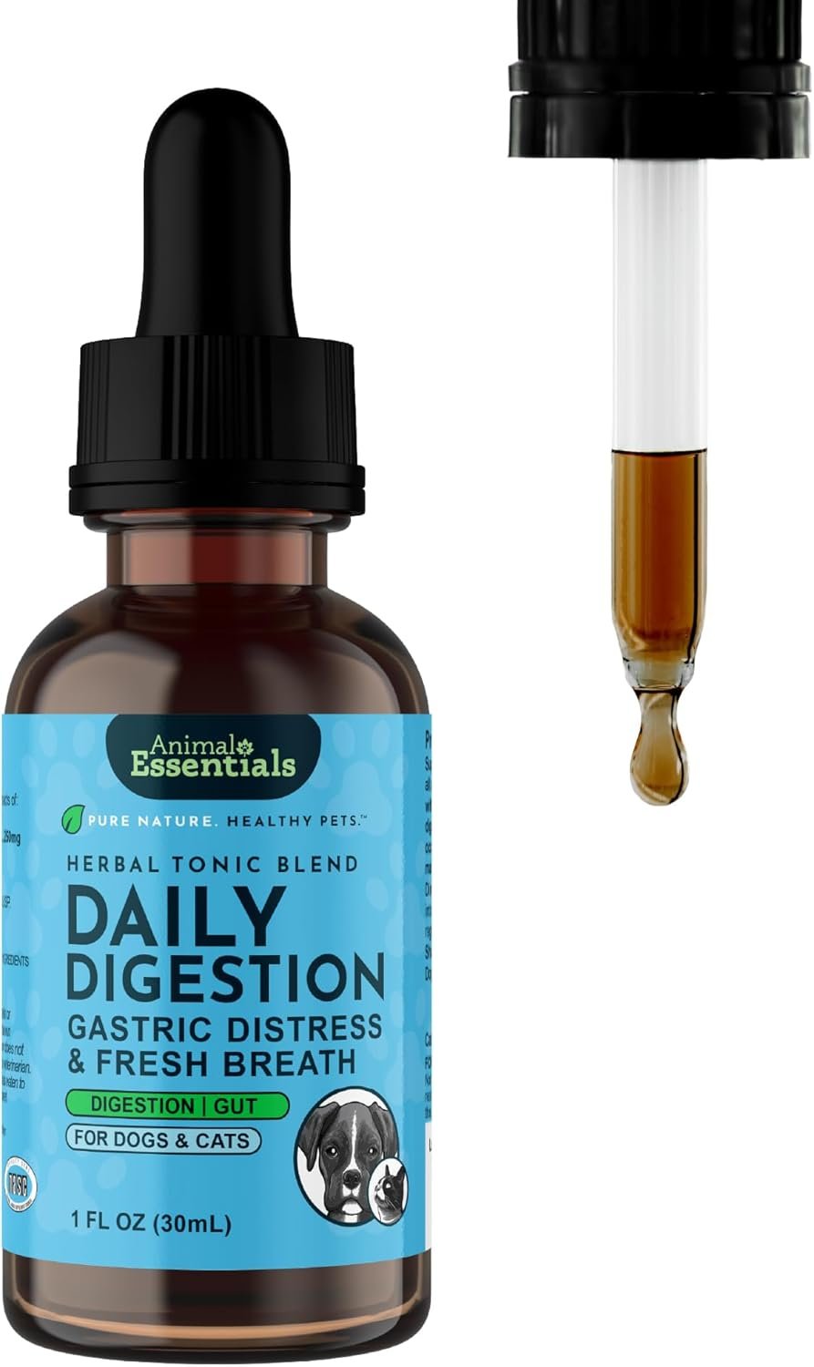 Animal Essentials Daily Digestion for Dogs & Cats - Digestive Support, Fresh Breath, Ginger Root, Fennel Seed Extract, Liquid Supplement - 1 Fl Oz