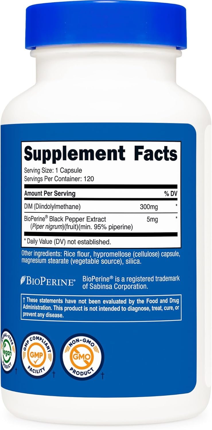 Nutricost DIM (Diindolylmethane) Plus BioPerine 300mg, 120 Vegetarian Capsules - Up to 4 Month Supply, Max Strength DIM Supplement - Image 5