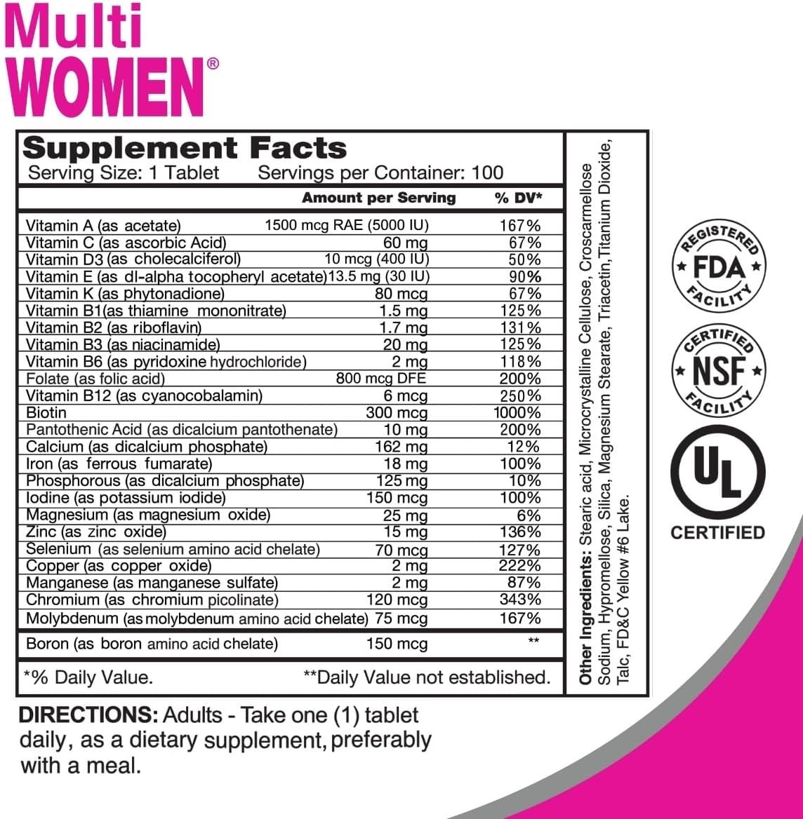 ALFA VITAMINS Multi Women Vitamins Dietary Supplement with Essential Vitamins & Minerals for Women - Amino Acids + Antioxidants - 100 Tablets (2 Pack) - Image 5